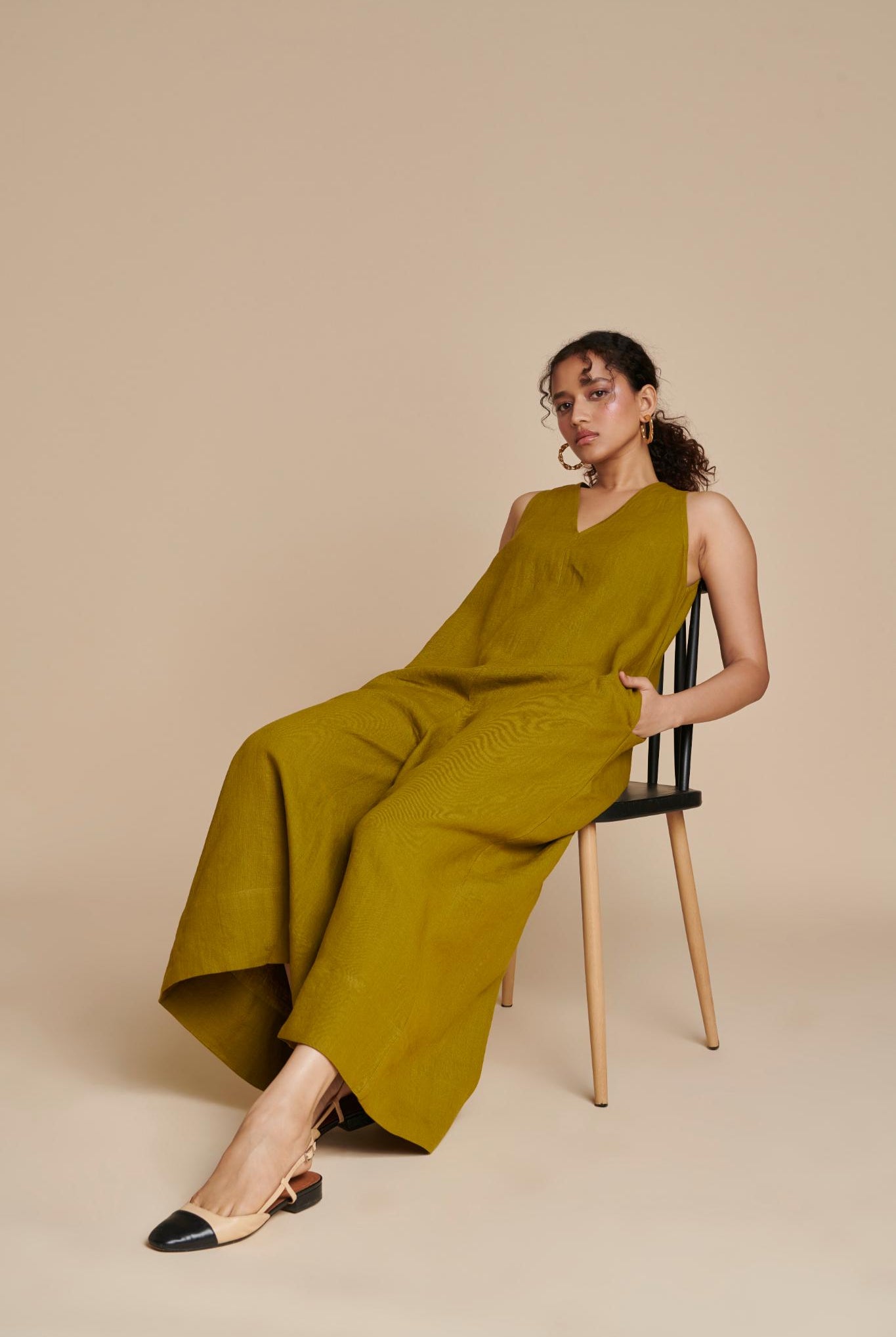 Mehendi Linen Flared Jumpsuit - CiceroniJumpsuitSaphed