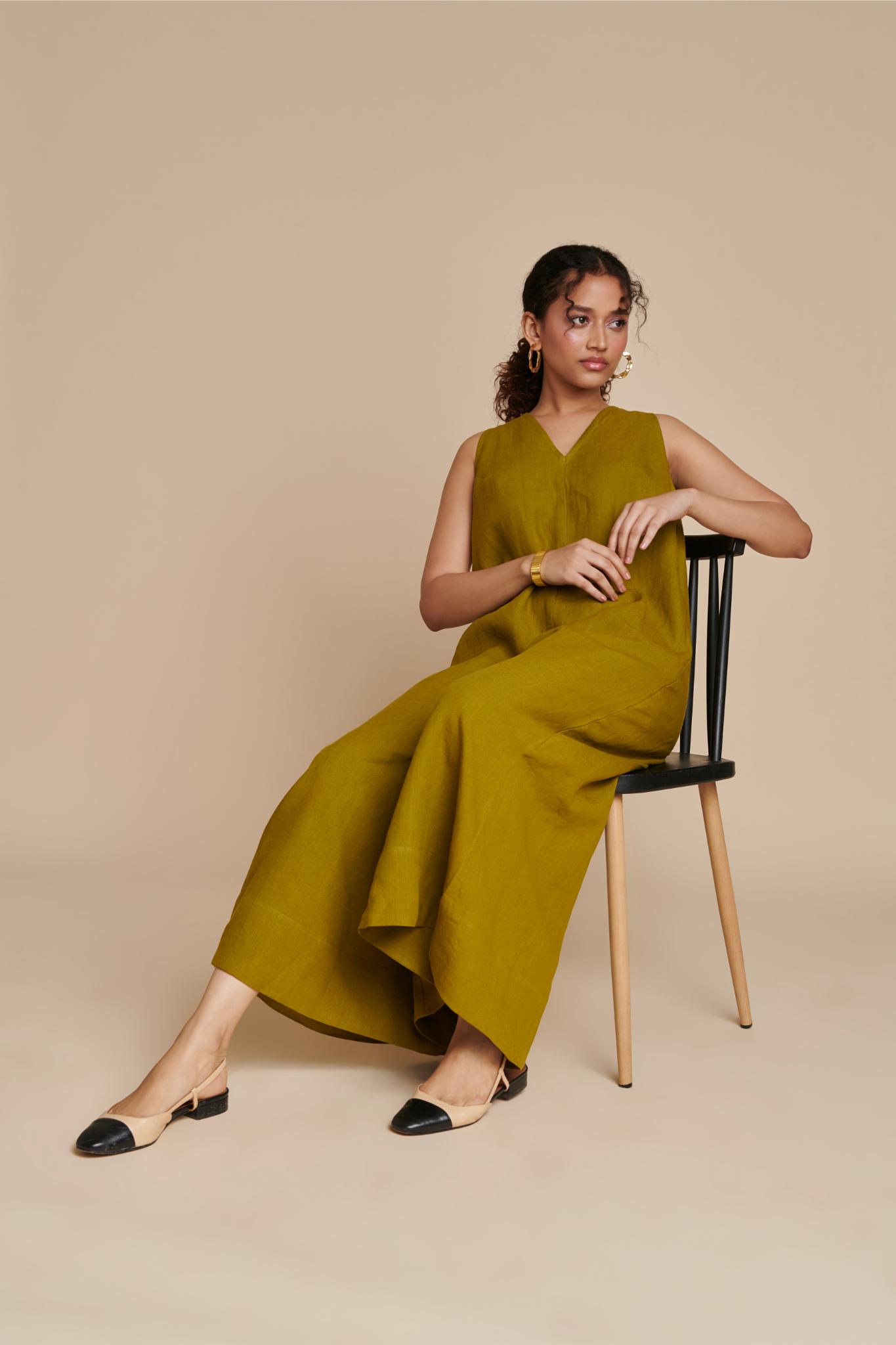 Mehendi Linen Flared Jumpsuit - CiceroniJumpsuitSaphed