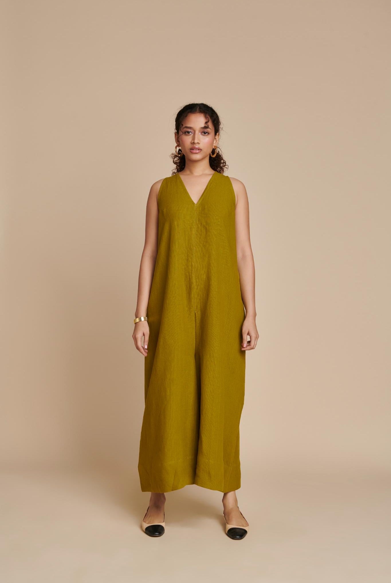Mehendi Linen Flared Jumpsuit - CiceroniJumpsuitSaphed