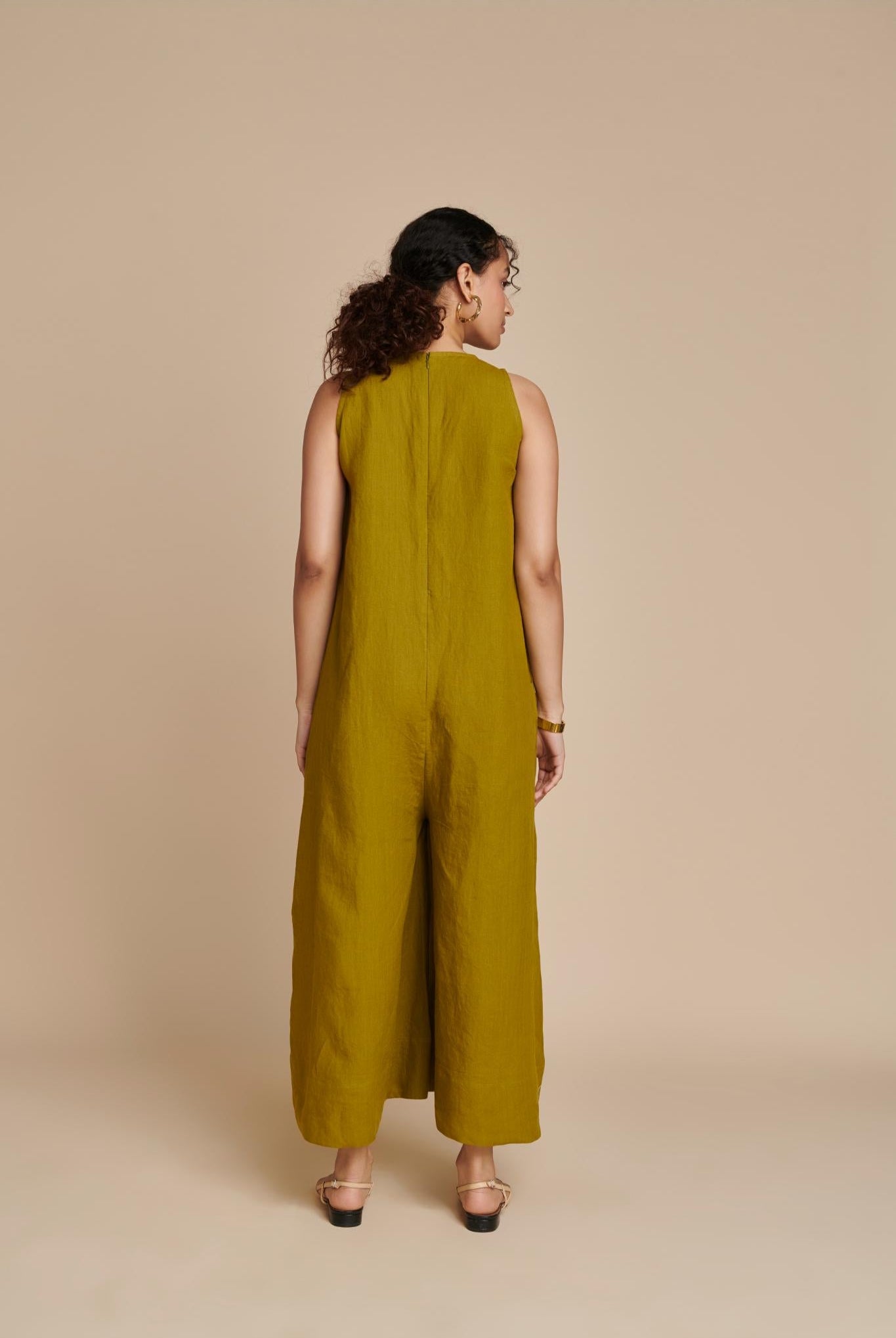 Mehendi Linen Flared Jumpsuit - CiceroniJumpsuitSaphed