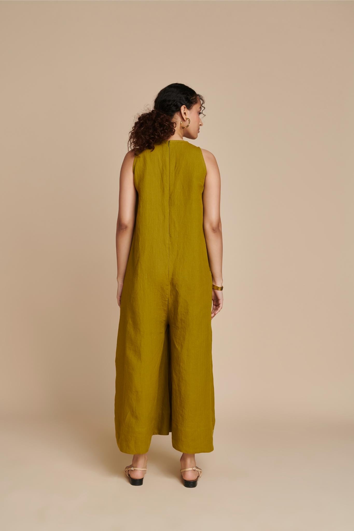 Mehendi Linen Flared Jumpsuit - CiceroniJumpsuitSaphed