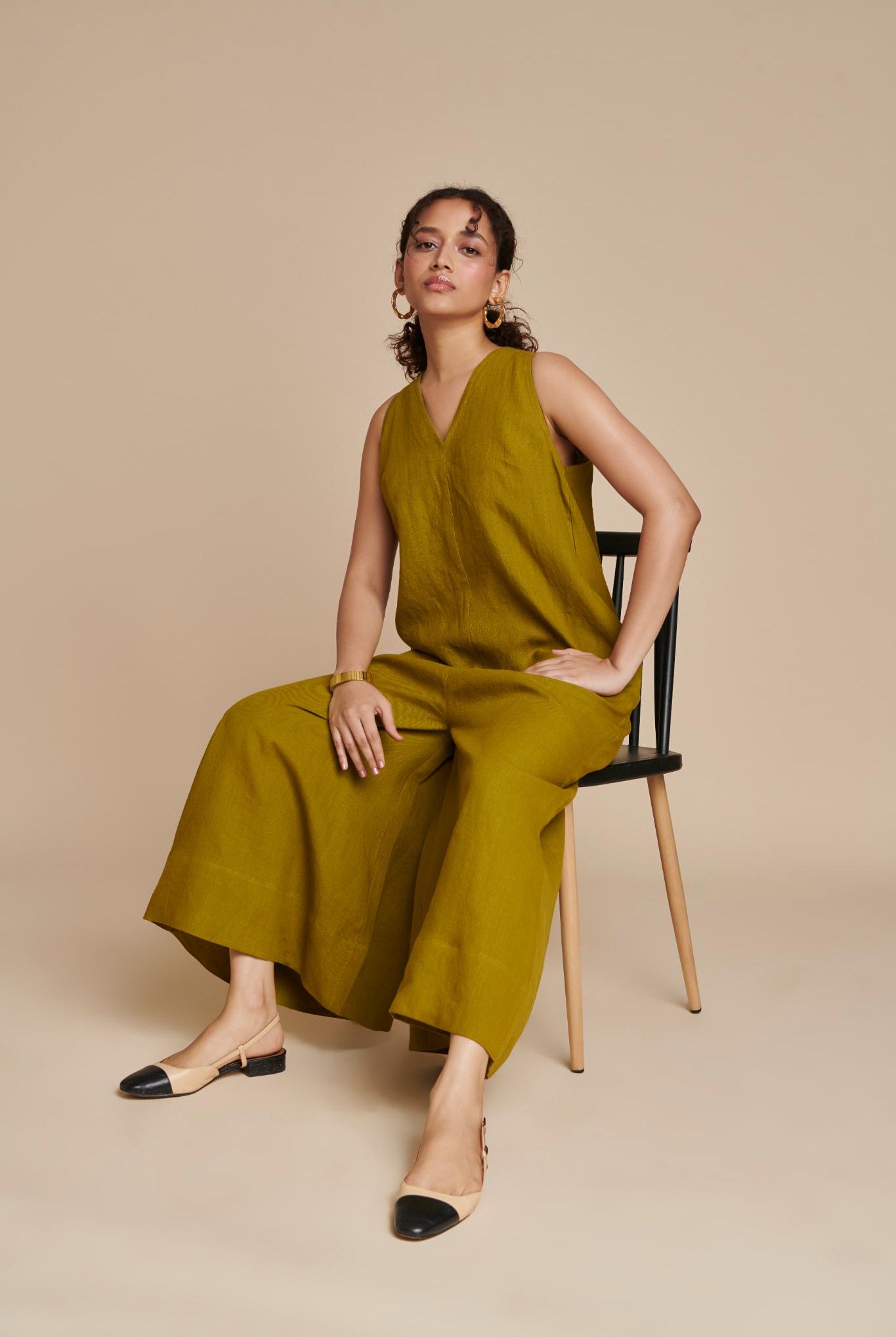 Mehendi Linen Flared Jumpsuit - CiceroniJumpsuitSaphed