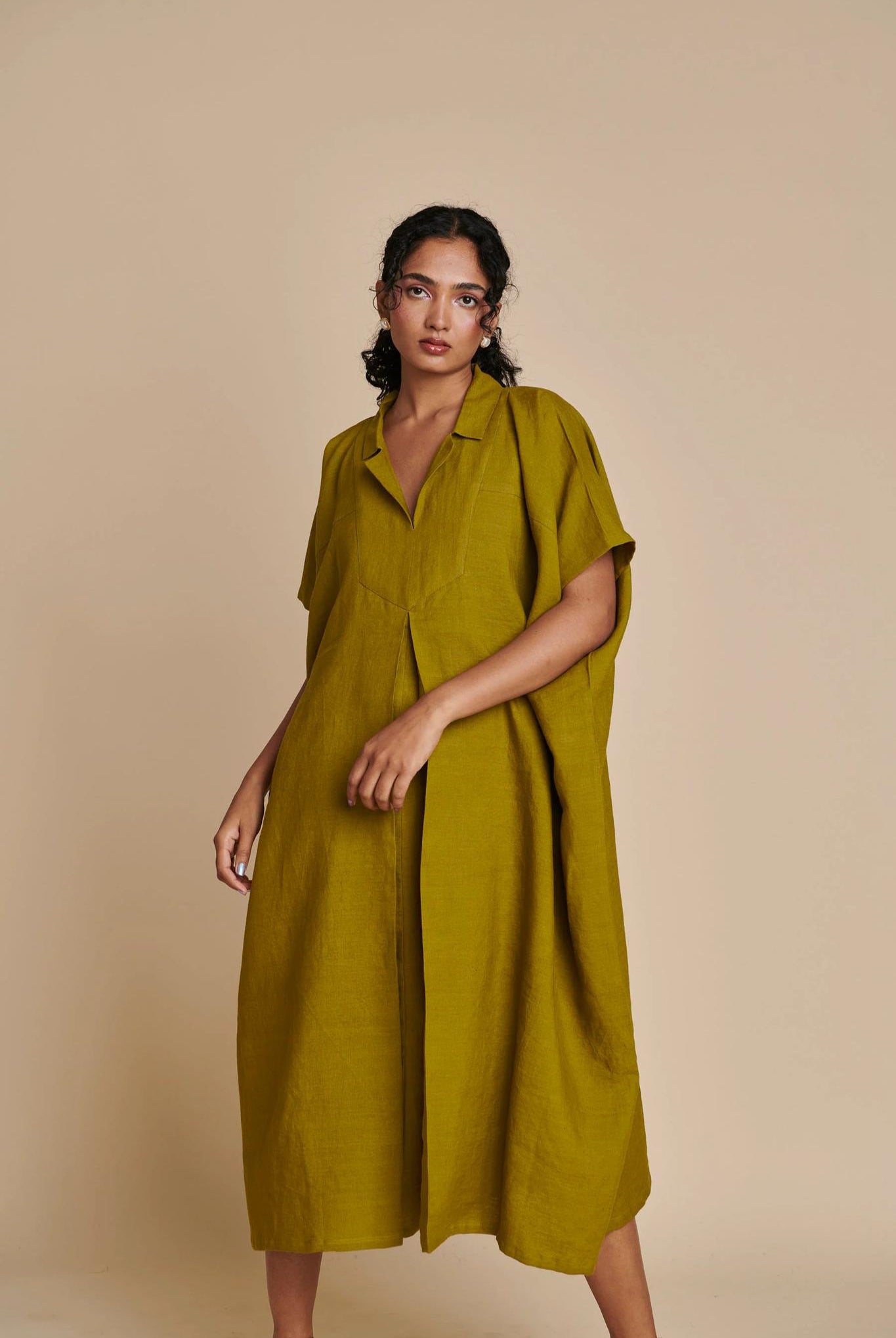 Mehendi Linen Kaftan Dress - CiceroniKaftan, DressSaphed