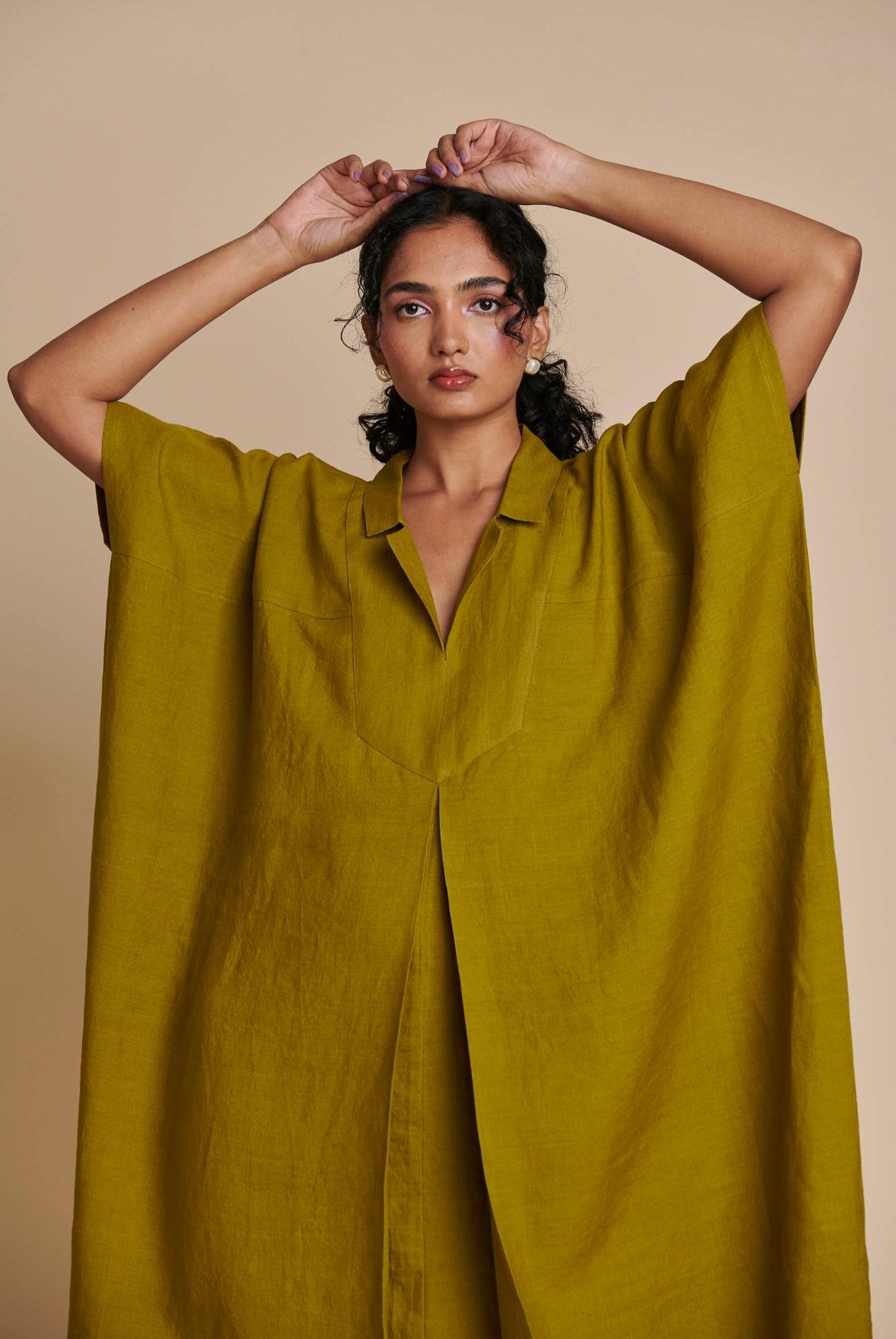Mehendi Linen Kaftan Dress - CiceroniKaftan, DressSaphed