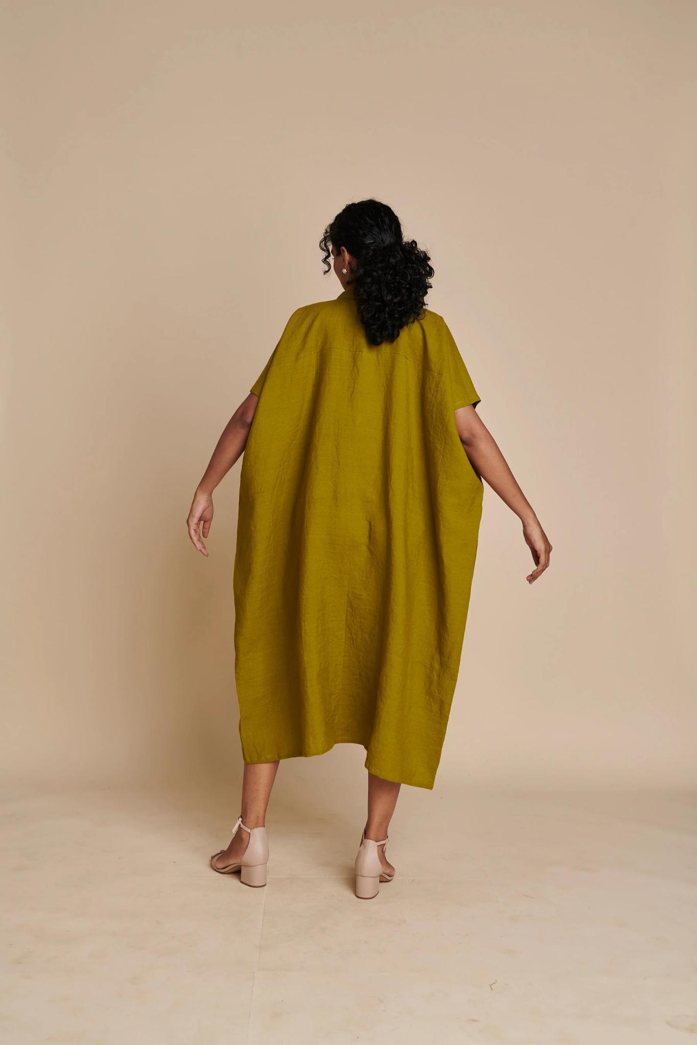 Mehendi Linen Kaftan Dress - CiceroniKaftan, DressSaphed