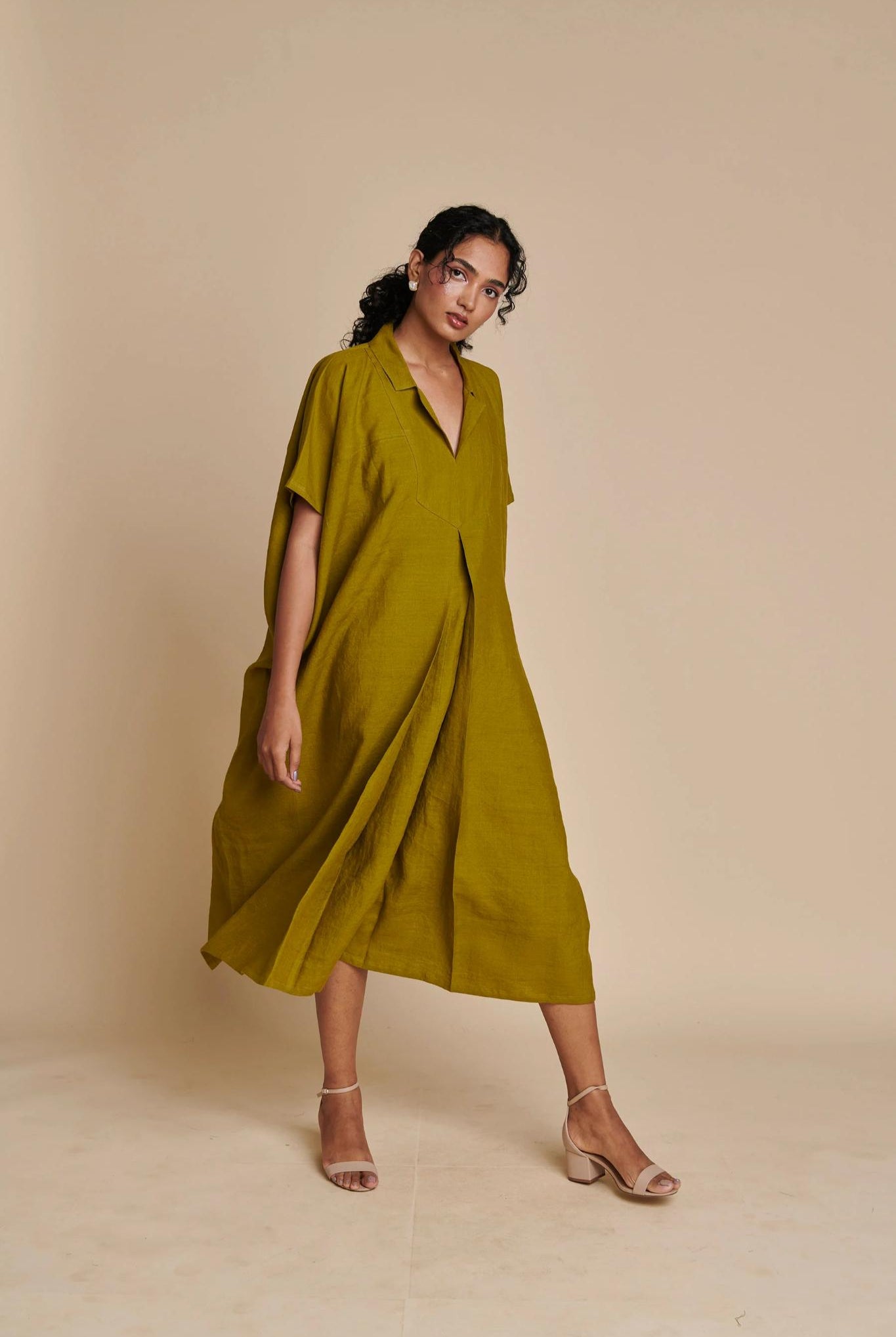 Mehendi Linen Kaftan Dress - CiceroniKaftan, DressSaphed