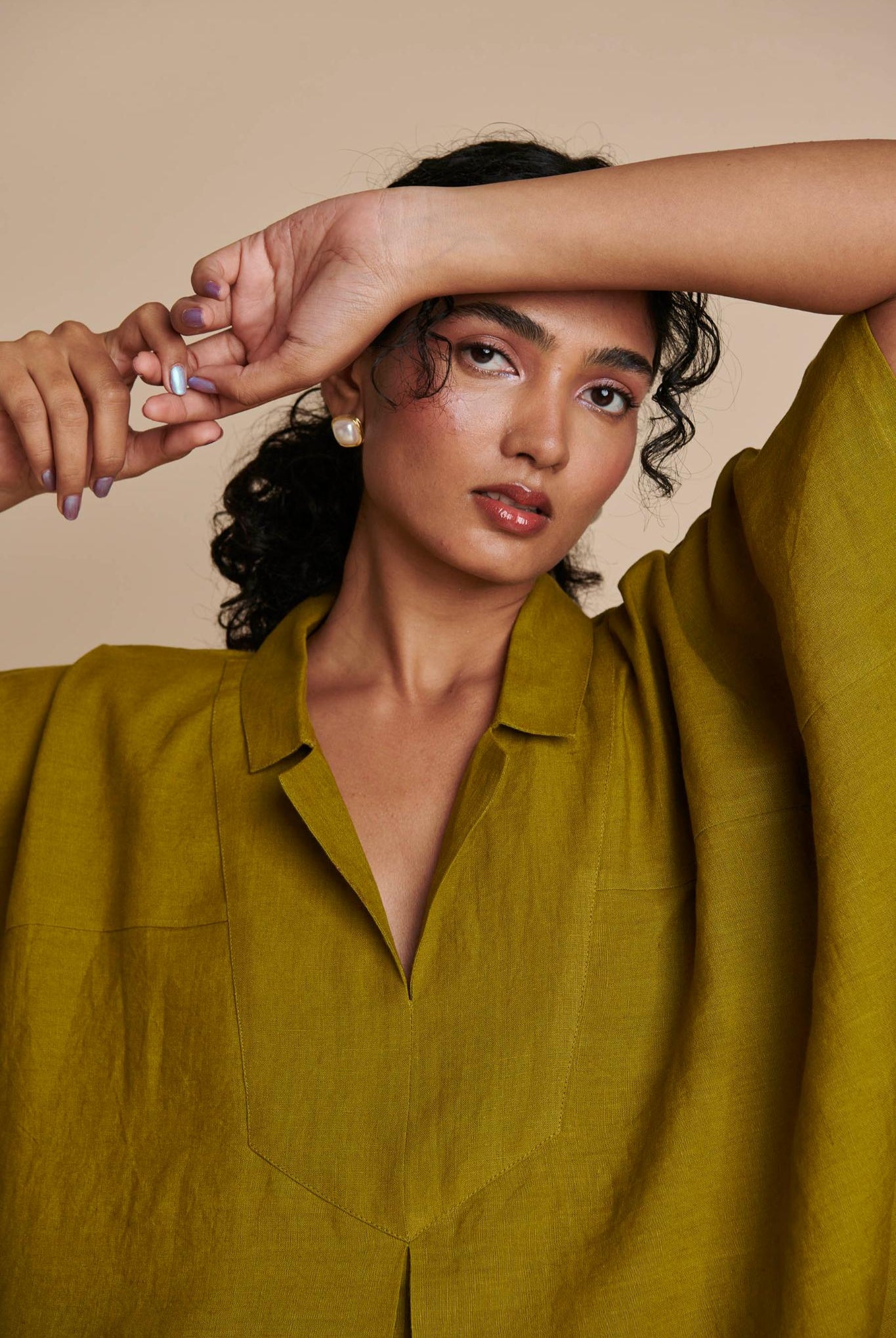 Mehendi Linen Kaftan Dress - CiceroniKaftan, DressSaphed