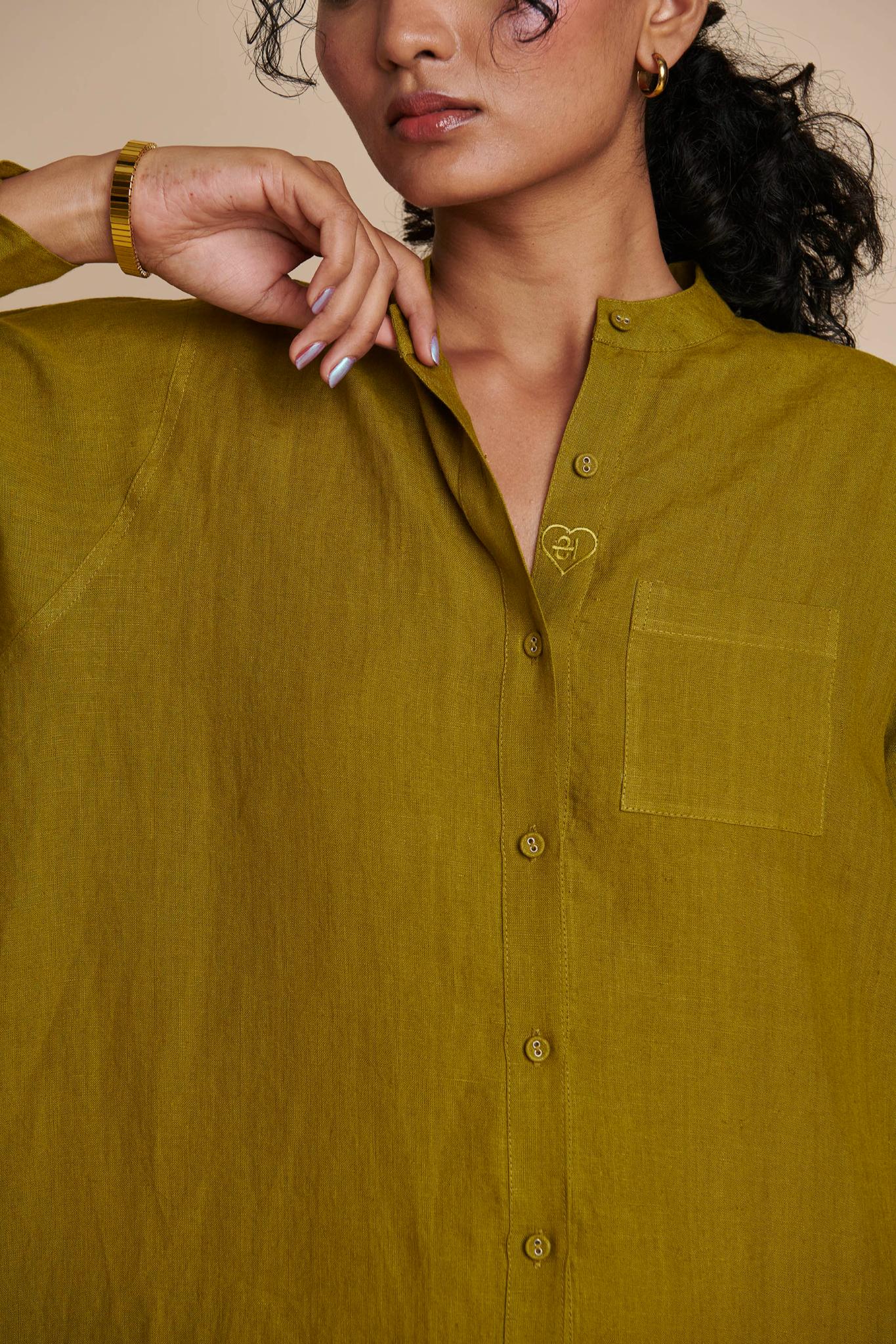 Mehendi Linen Shirt Dress - CiceroniDressesSaphed
