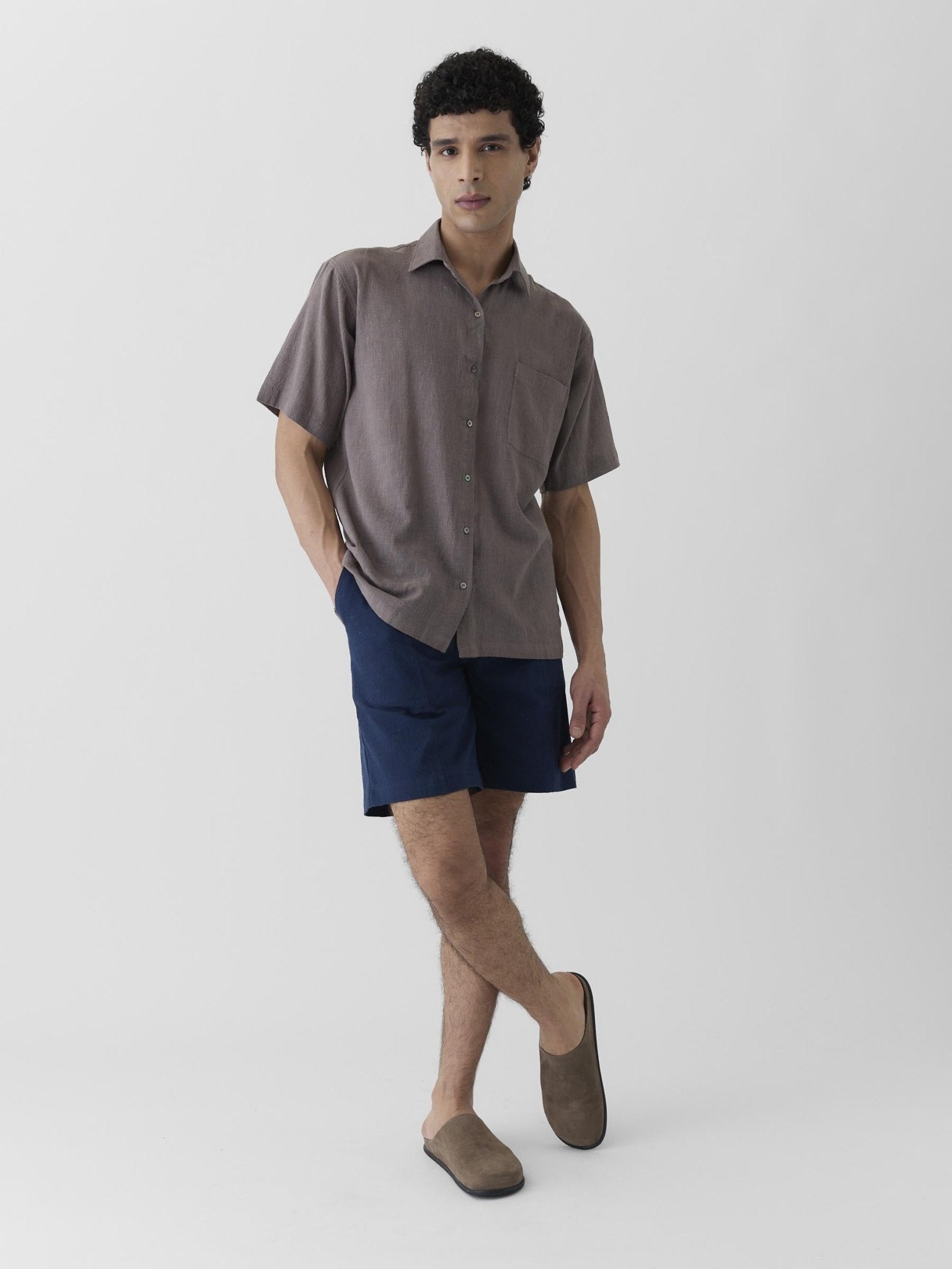 Men's Half Sleeve Shirt - Grayish Brown - CiceroniMen ShirtsMareen