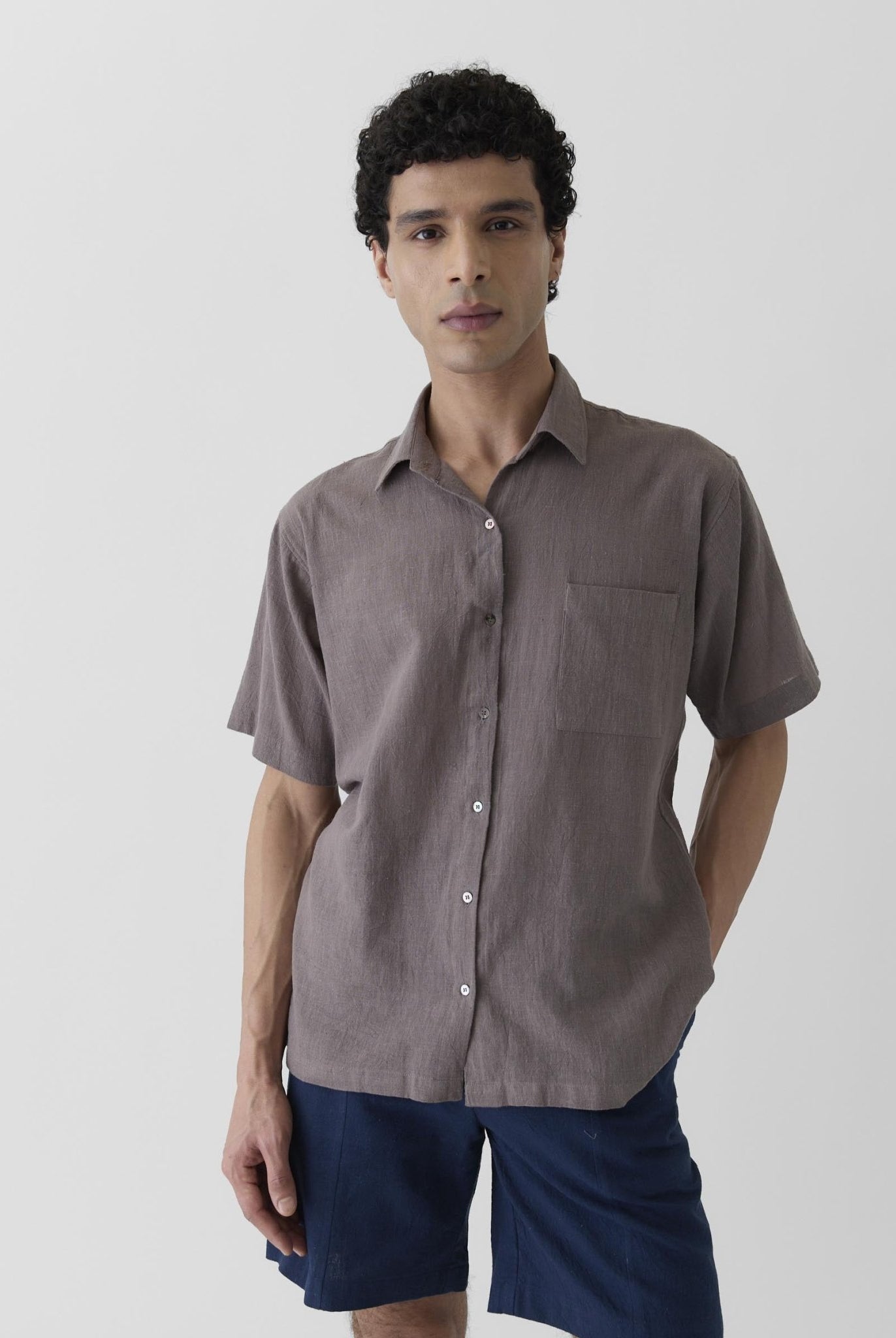 Men's Half Sleeve Shirt - Grayish Brown - CiceroniMen ShirtsMareen