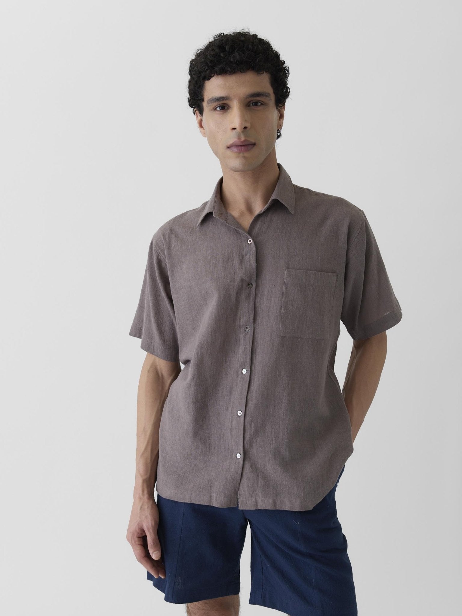 Men's Half Sleeve Shirt - Grayish Brown - CiceroniMen ShirtsMareen
