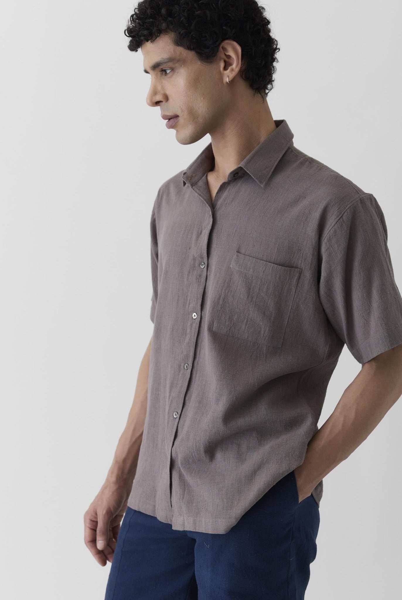 Men's Half Sleeve Shirt - Grayish Brown - CiceroniMen ShirtsMareen