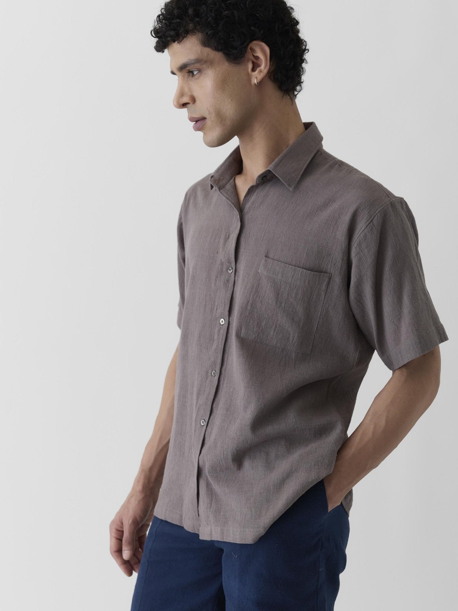 Men's Half Sleeve Shirt - Grayish Brown - CiceroniMen ShirtsMareen