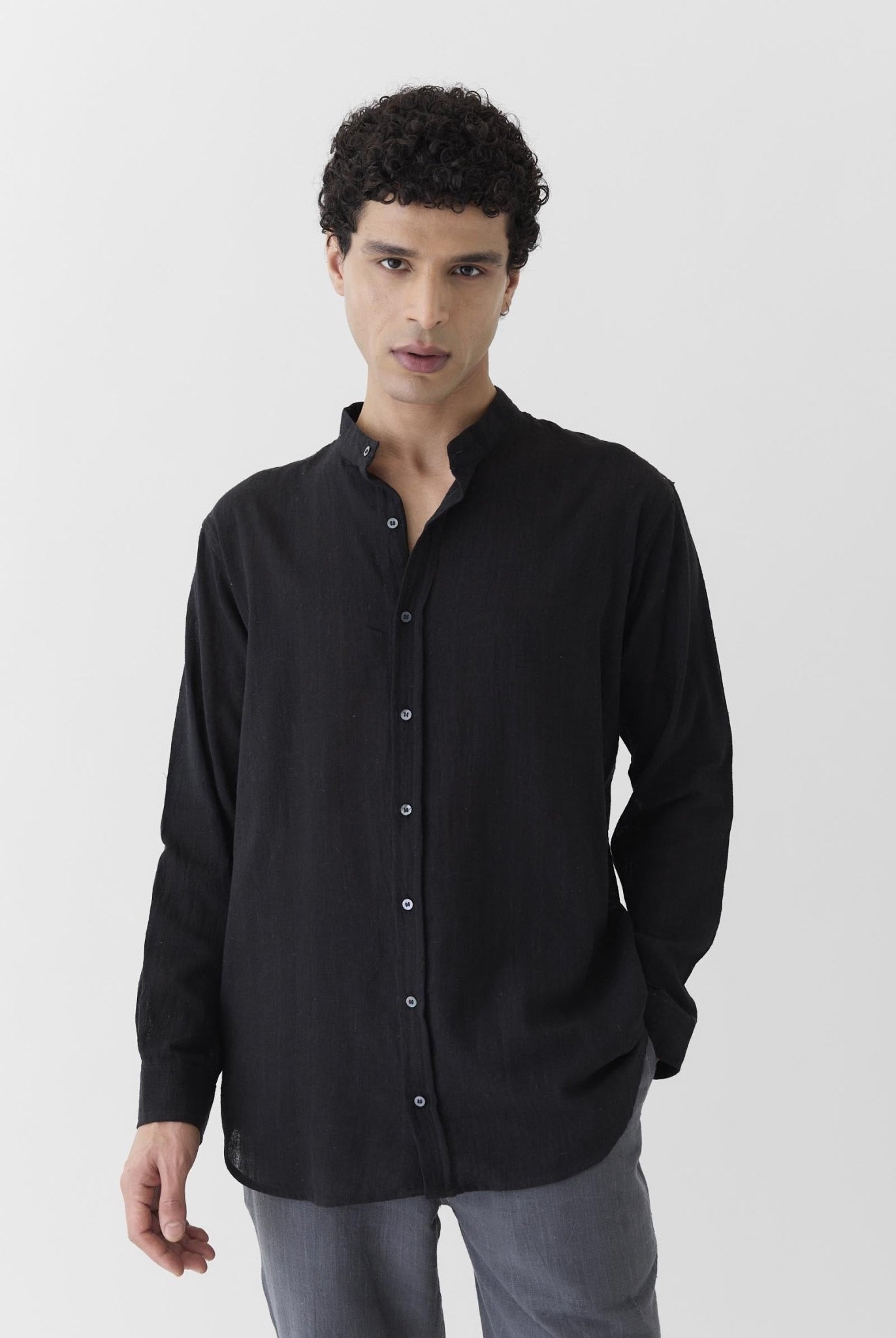 Men's Mandarin Collar Shirt - Black - CiceroniMen ShirtsMareen