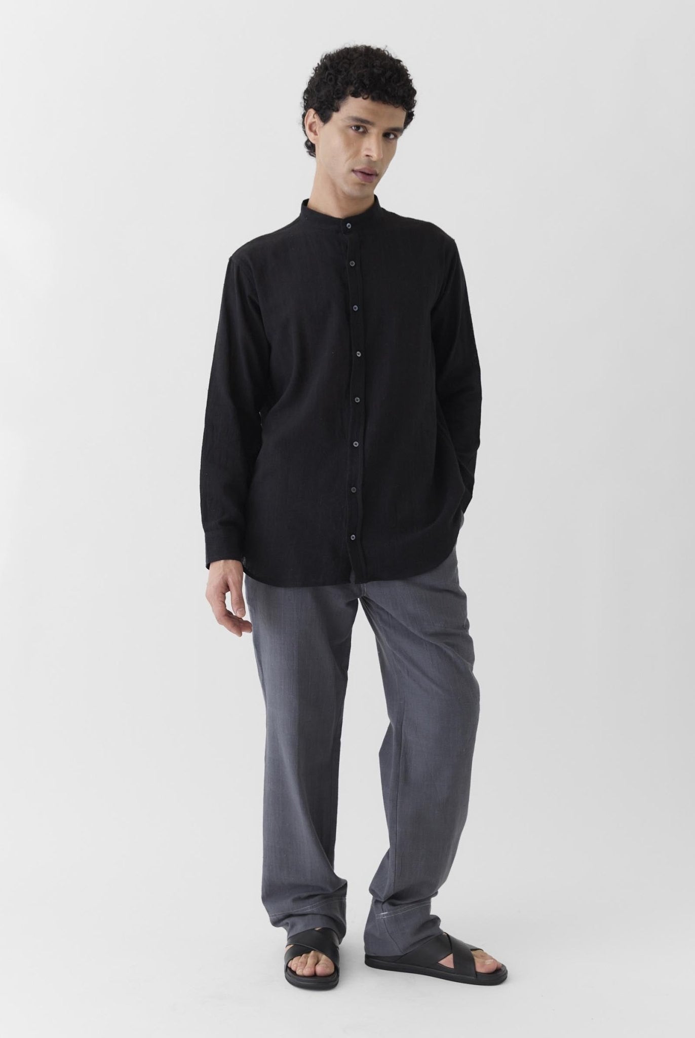 Men's Mandarin Collar Shirt - Black - CiceroniMen ShirtsMareen