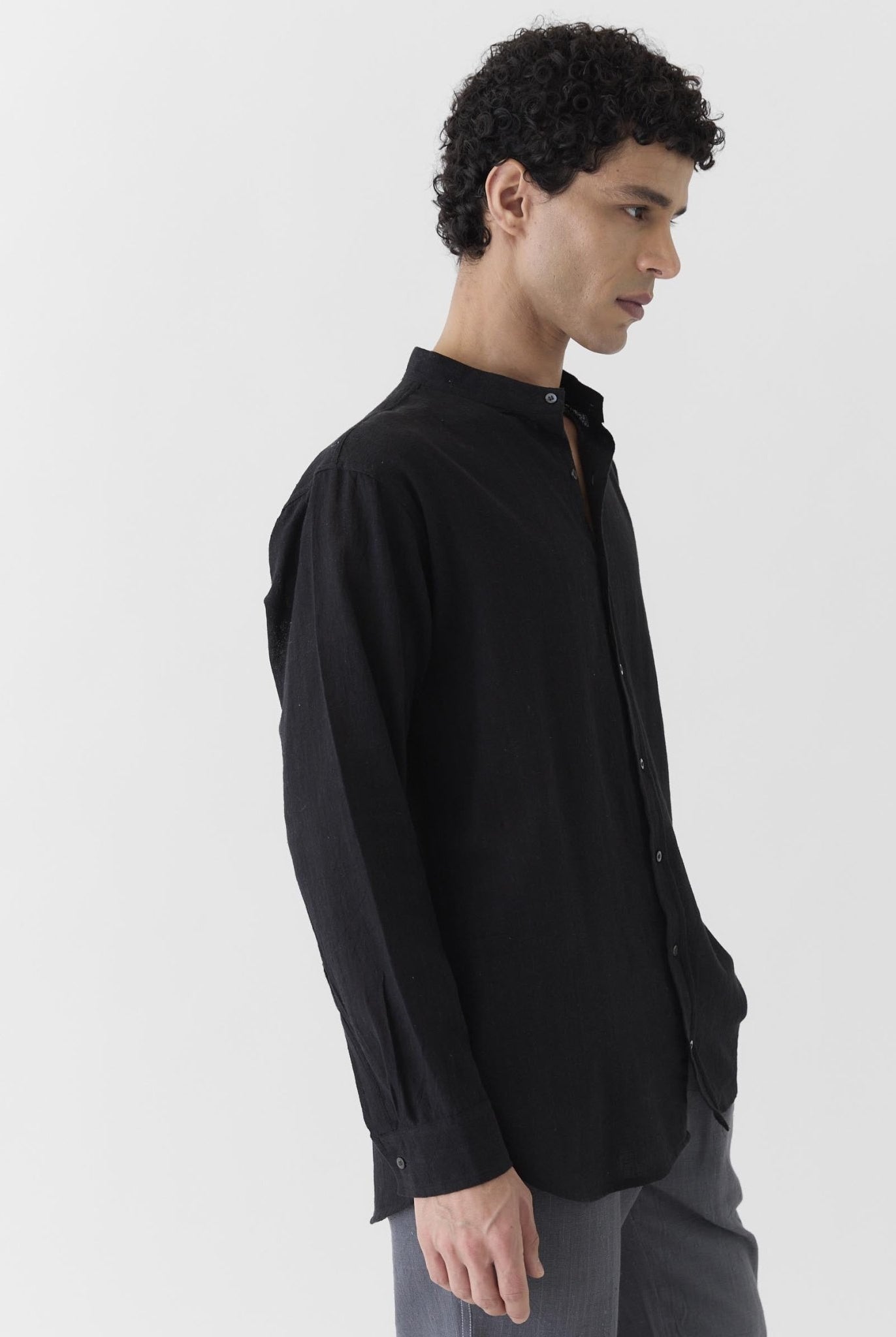 Men's Mandarin Collar Shirt - Black - CiceroniMen ShirtsMareen