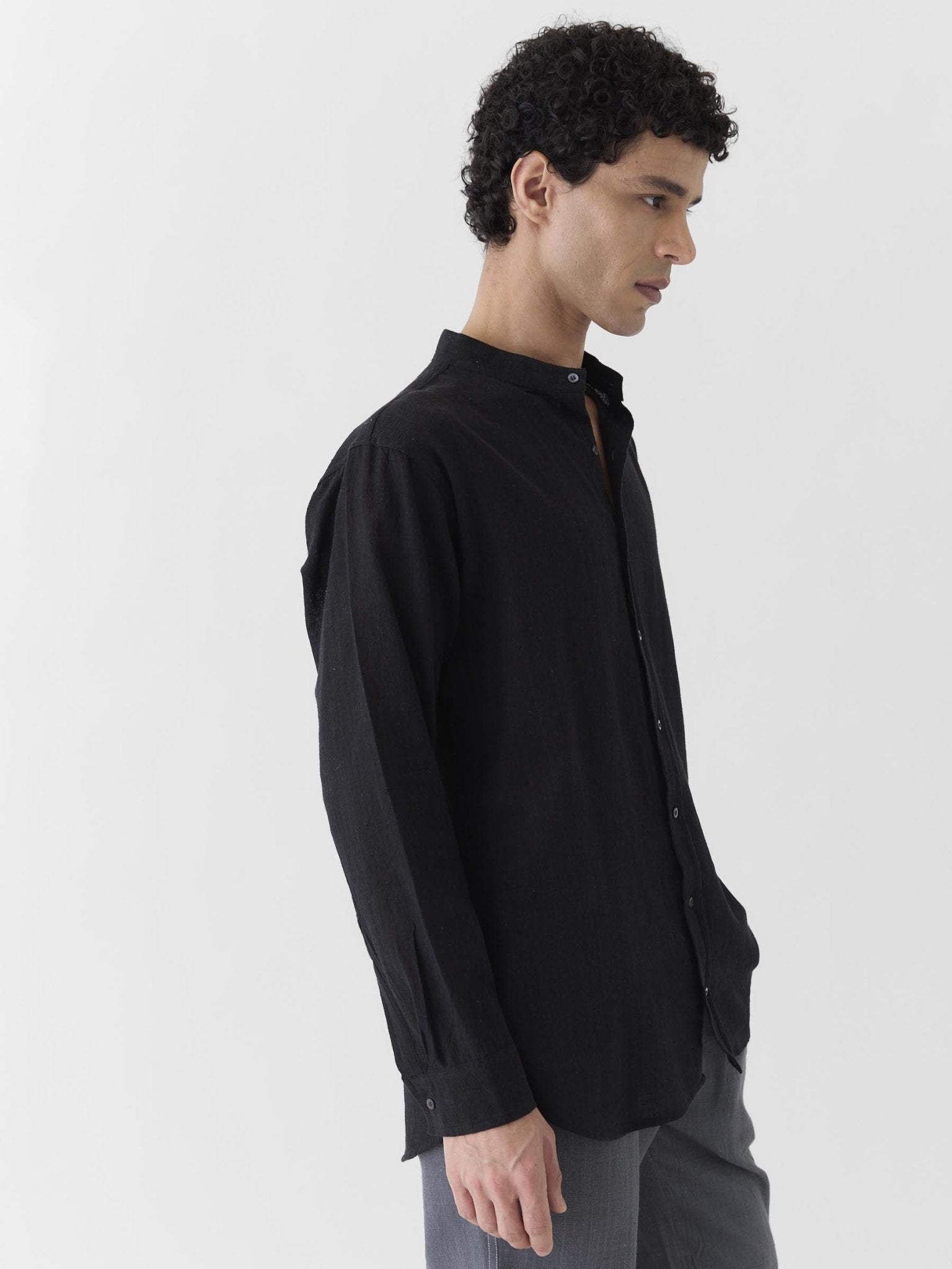 Men's Mandarin Collar Shirt - Black - CiceroniMen ShirtsMareen