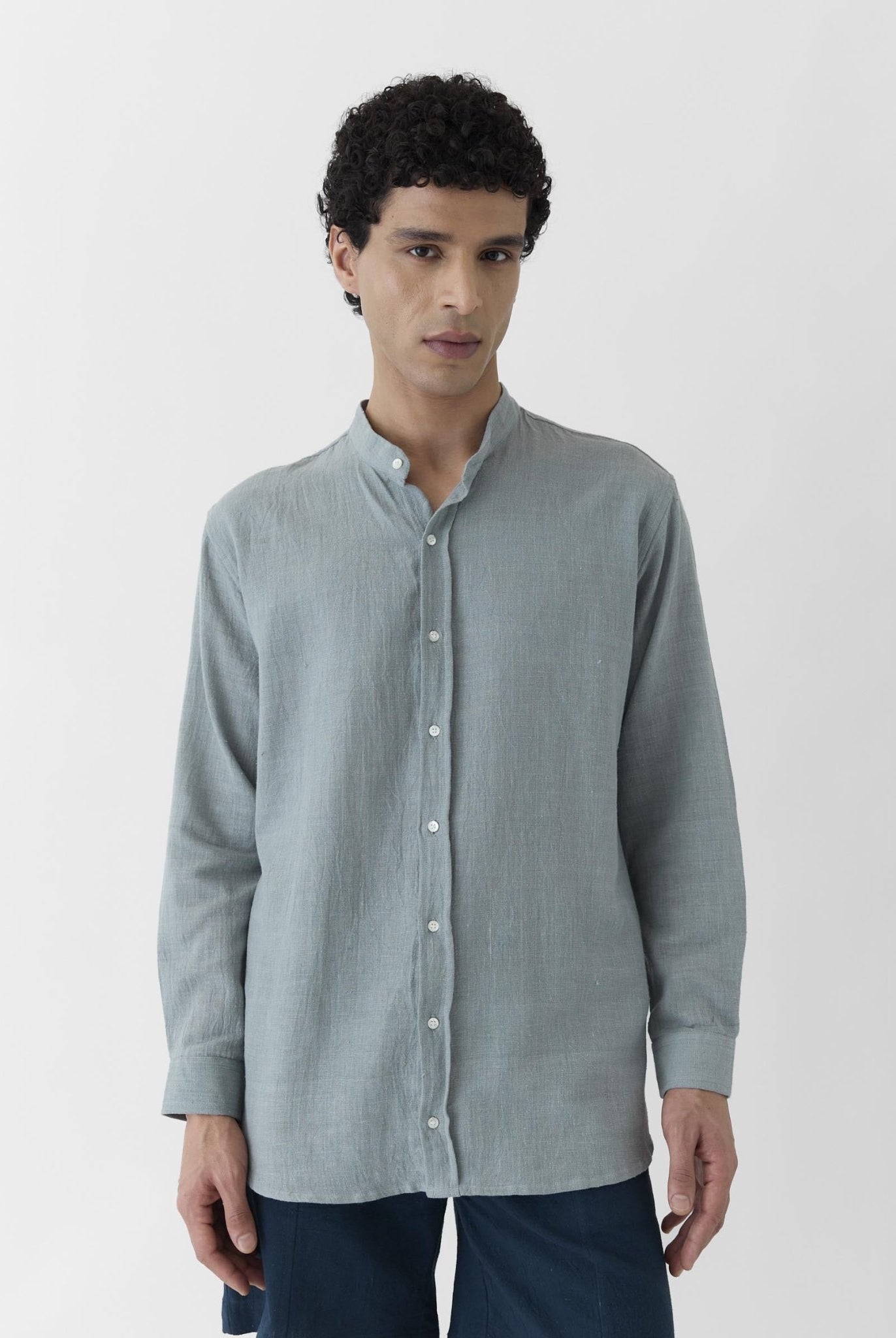 Men's Mandarin Collar Shirt - Greenish Gray - CiceroniMen ShirtsMareen