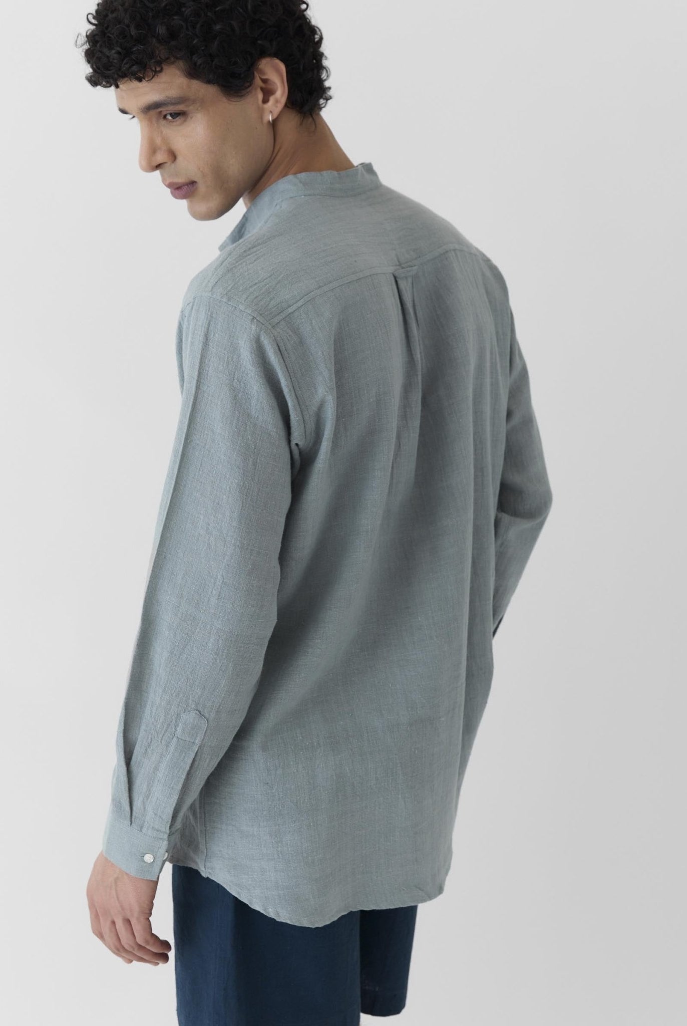 Men's Mandarin Collar Shirt - Greenish Gray - CiceroniMen ShirtsMareen