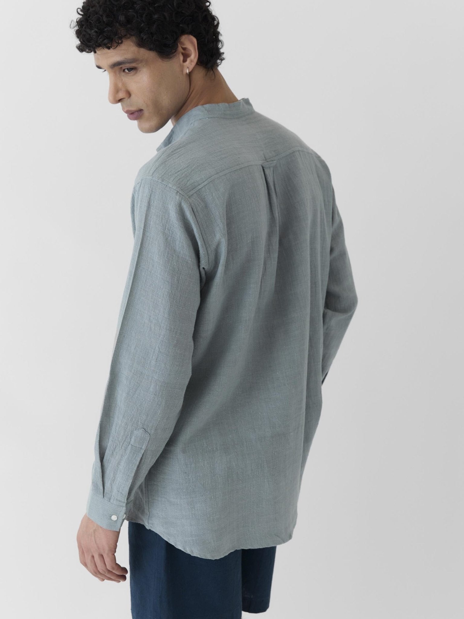Men's Mandarin Collar Shirt - Greenish Gray - CiceroniMen ShirtsMareen