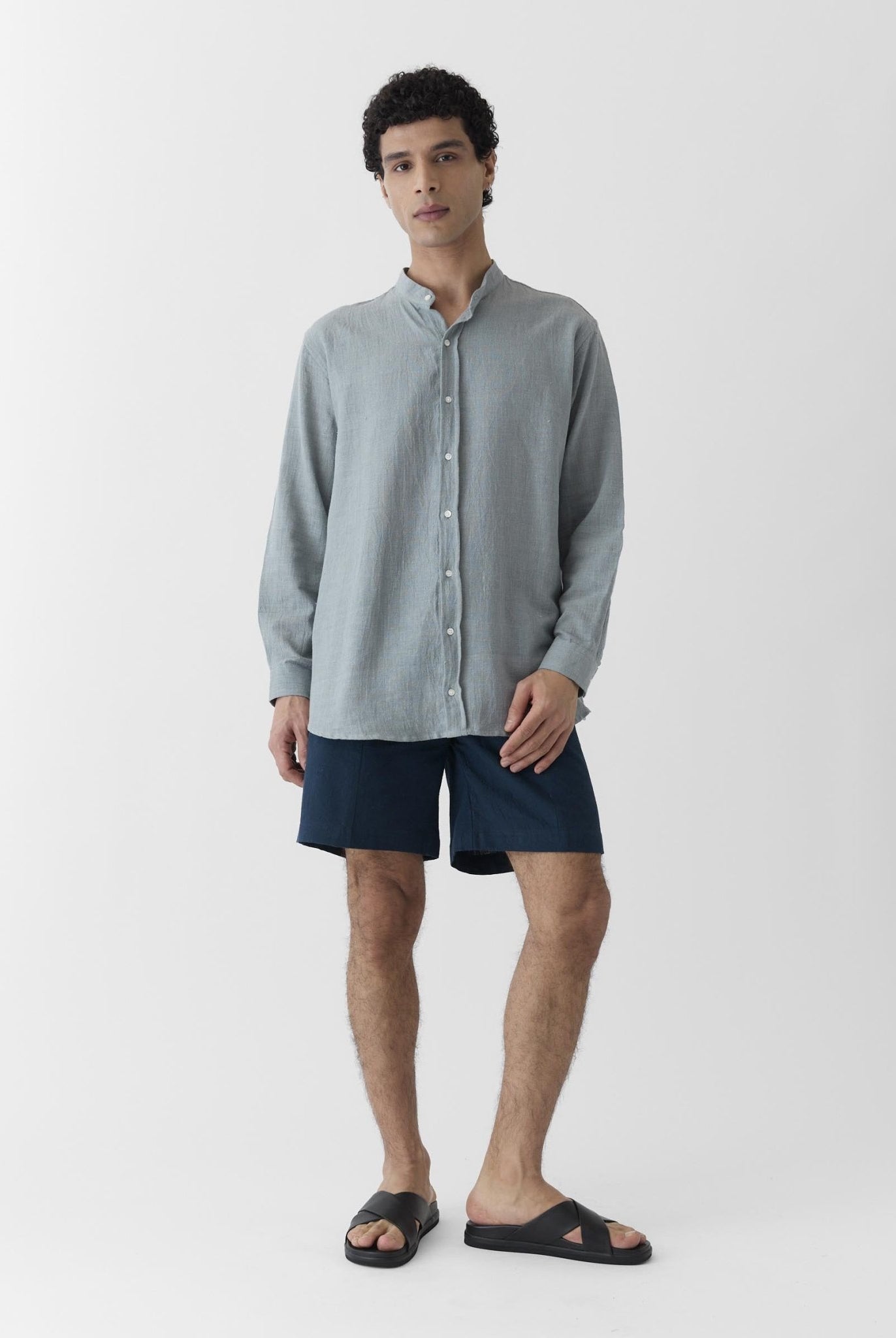 Men's Mandarin Collar Shirt - Greenish Gray - CiceroniMen ShirtsMareen