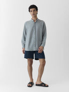 Men's Mandarin Collar Shirt - Greenish Gray - CiceroniMen ShirtsMareen