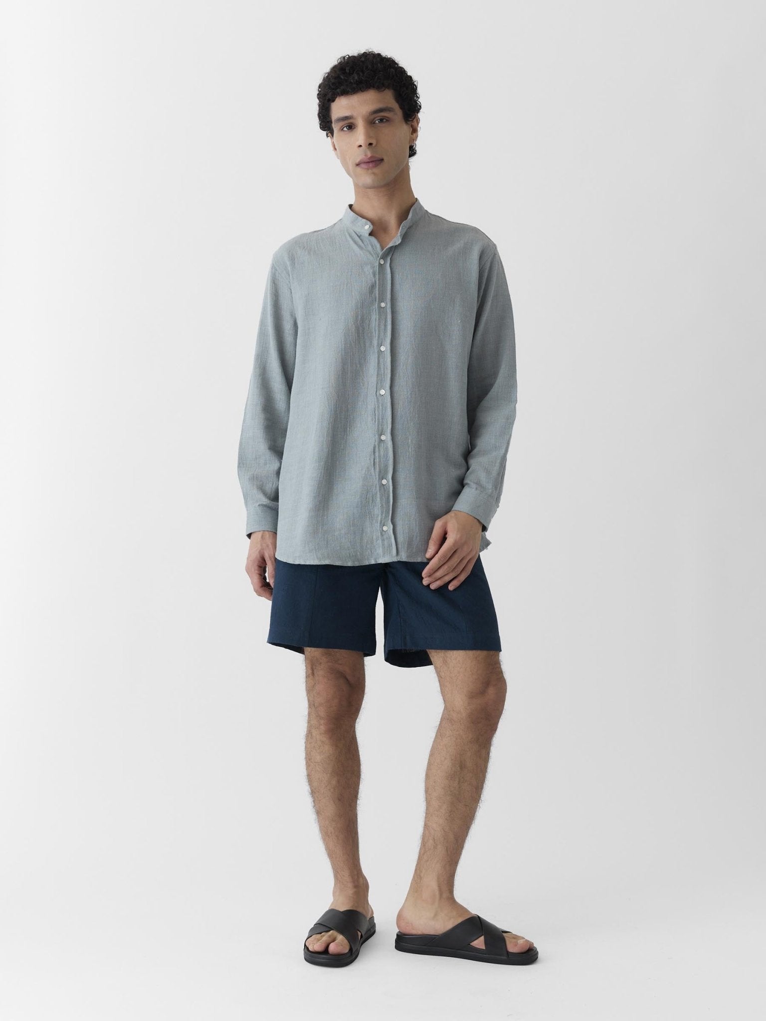 Men's Mandarin Collar Shirt - Greenish Gray - CiceroniMen ShirtsMareen