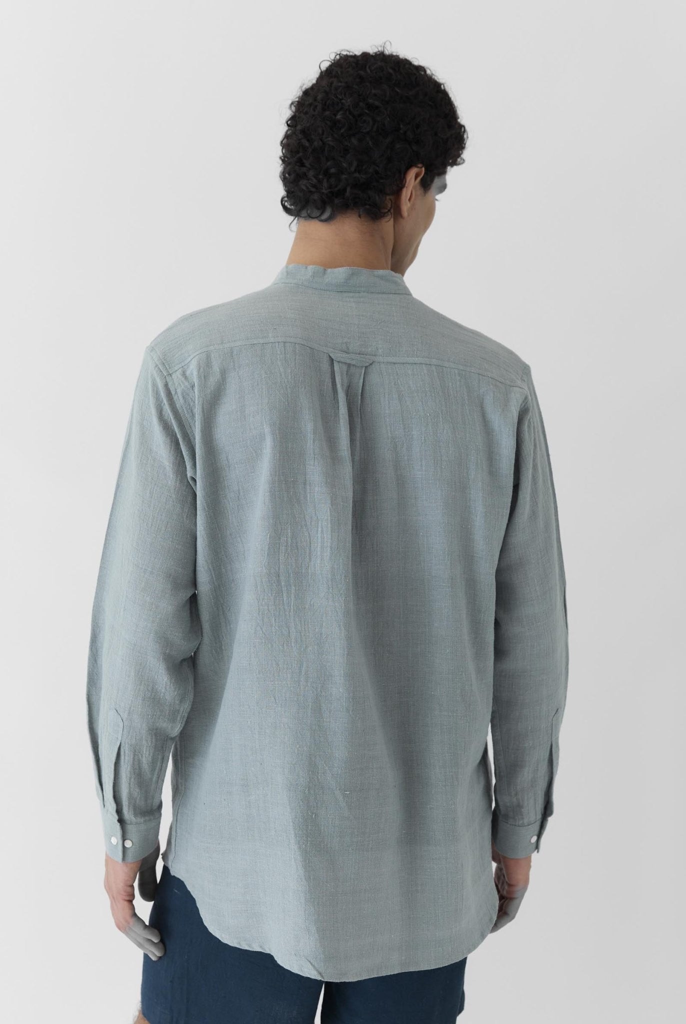 Men's Mandarin Collar Shirt - Greenish Gray - CiceroniMen ShirtsMareen