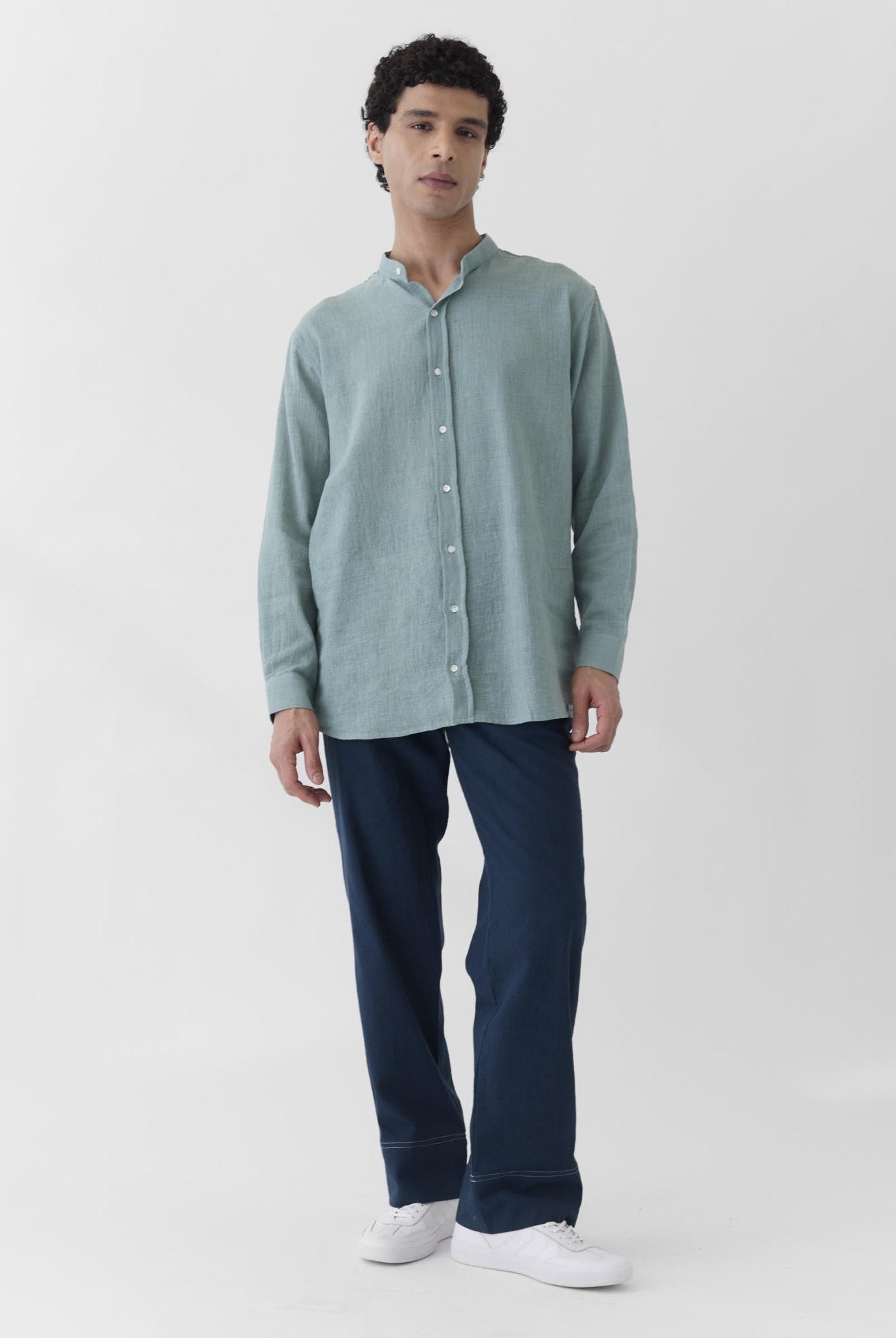 Men's Mandarin Collar Shirt - Mint Green - CiceroniMen ShirtsMareen