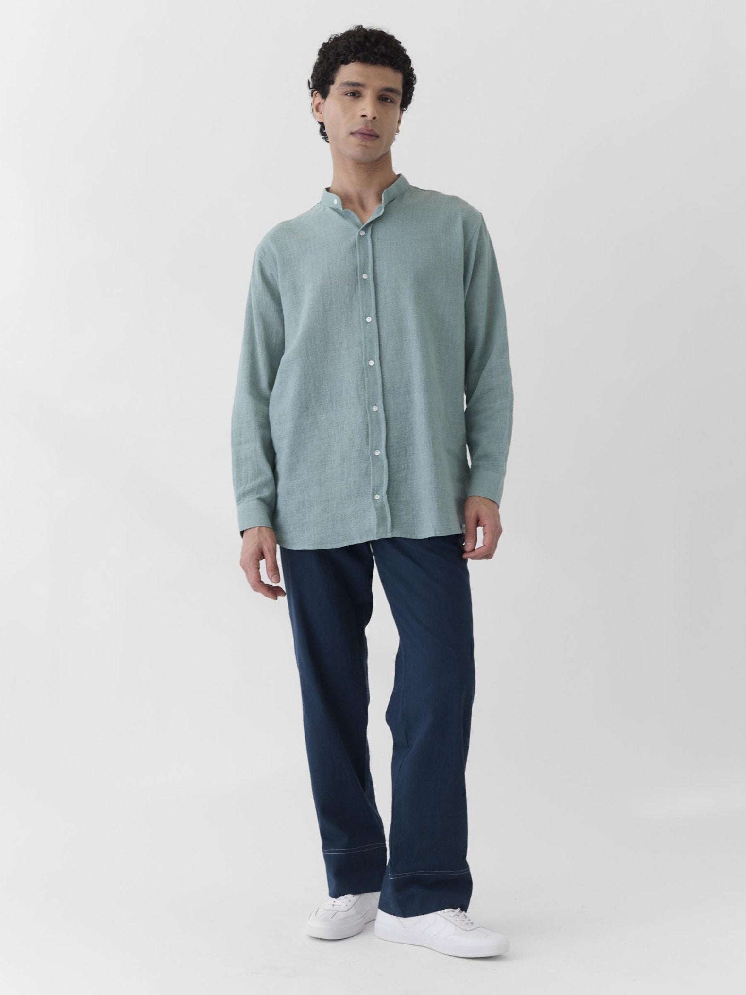 Men's Mandarin Collar Shirt - Mint Green - CiceroniMen ShirtsMareen