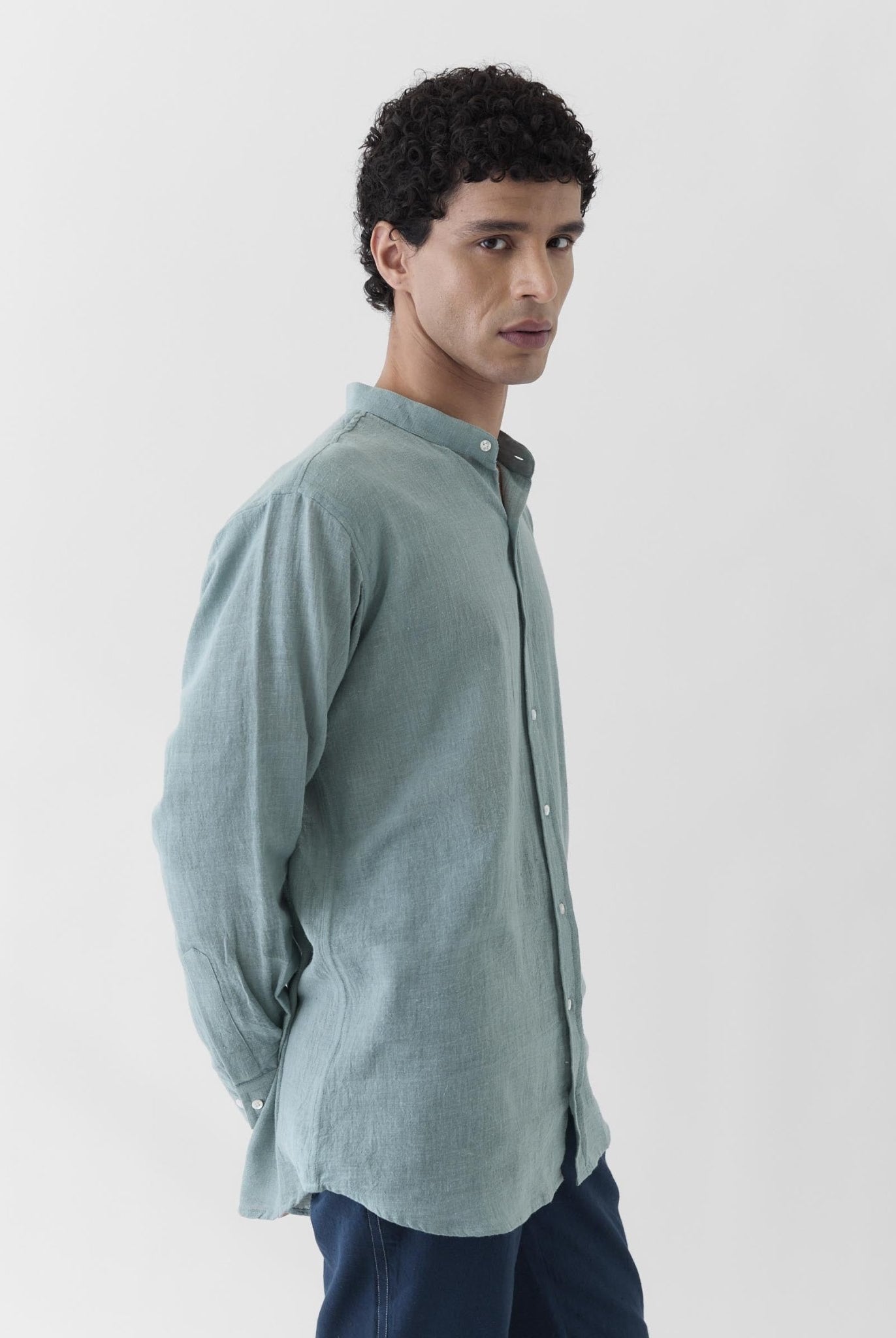 Men's Mandarin Collar Shirt - Mint Green - CiceroniMen ShirtsMareen