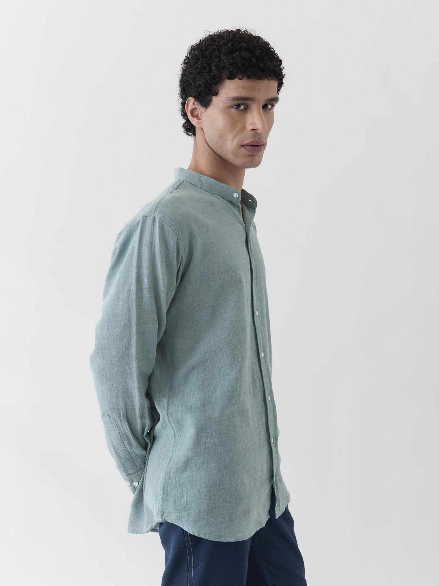Men's Mandarin Collar Shirt - Mint Green - CiceroniMen ShirtsMareen