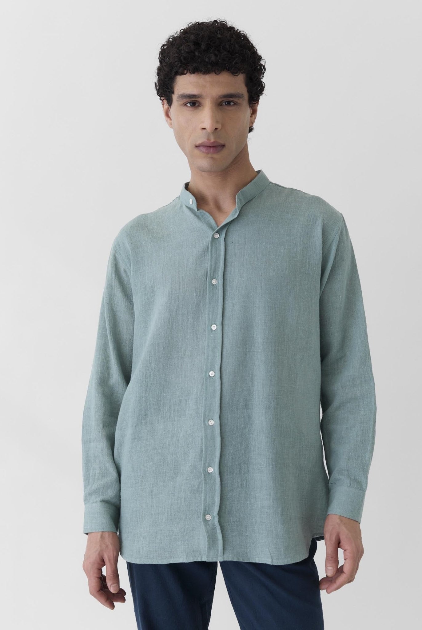 Men's Mandarin Collar Shirt - Mint Green - CiceroniMen ShirtsMareen
