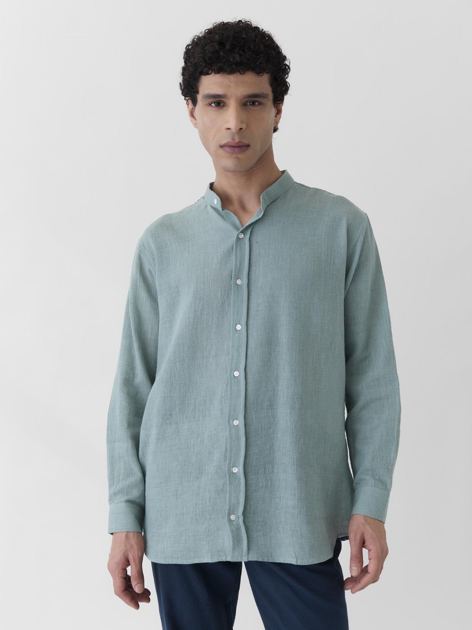 Men's Mandarin Collar Shirt - Mint Green - CiceroniMen ShirtsMareen