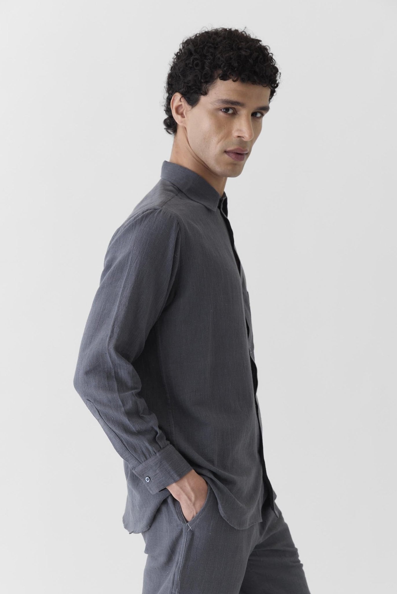 Men's Pocket Collar Shirt - Graphite Gray - CiceroniMen ShirtsMareen