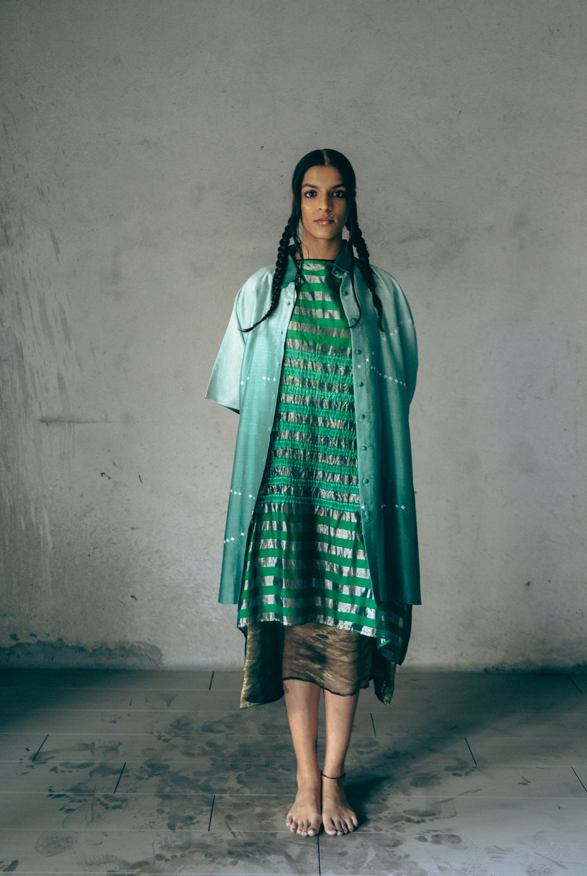 Metallic Green Firdaus Kaftan - CiceroniKaftanAnam Husain