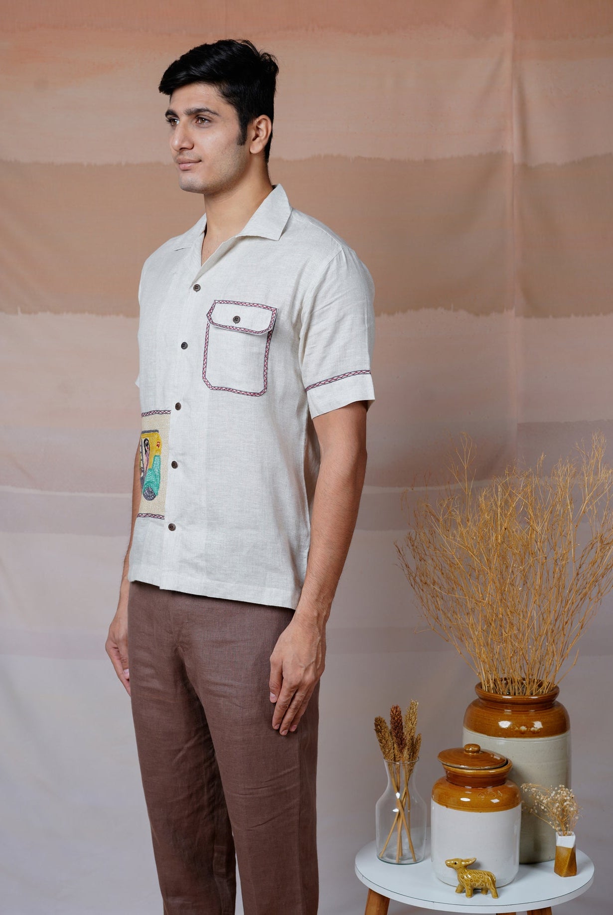 Metro Moments - Hand Embroidered Unisex Linen Shirt - CiceroniShirtsCultura Studio