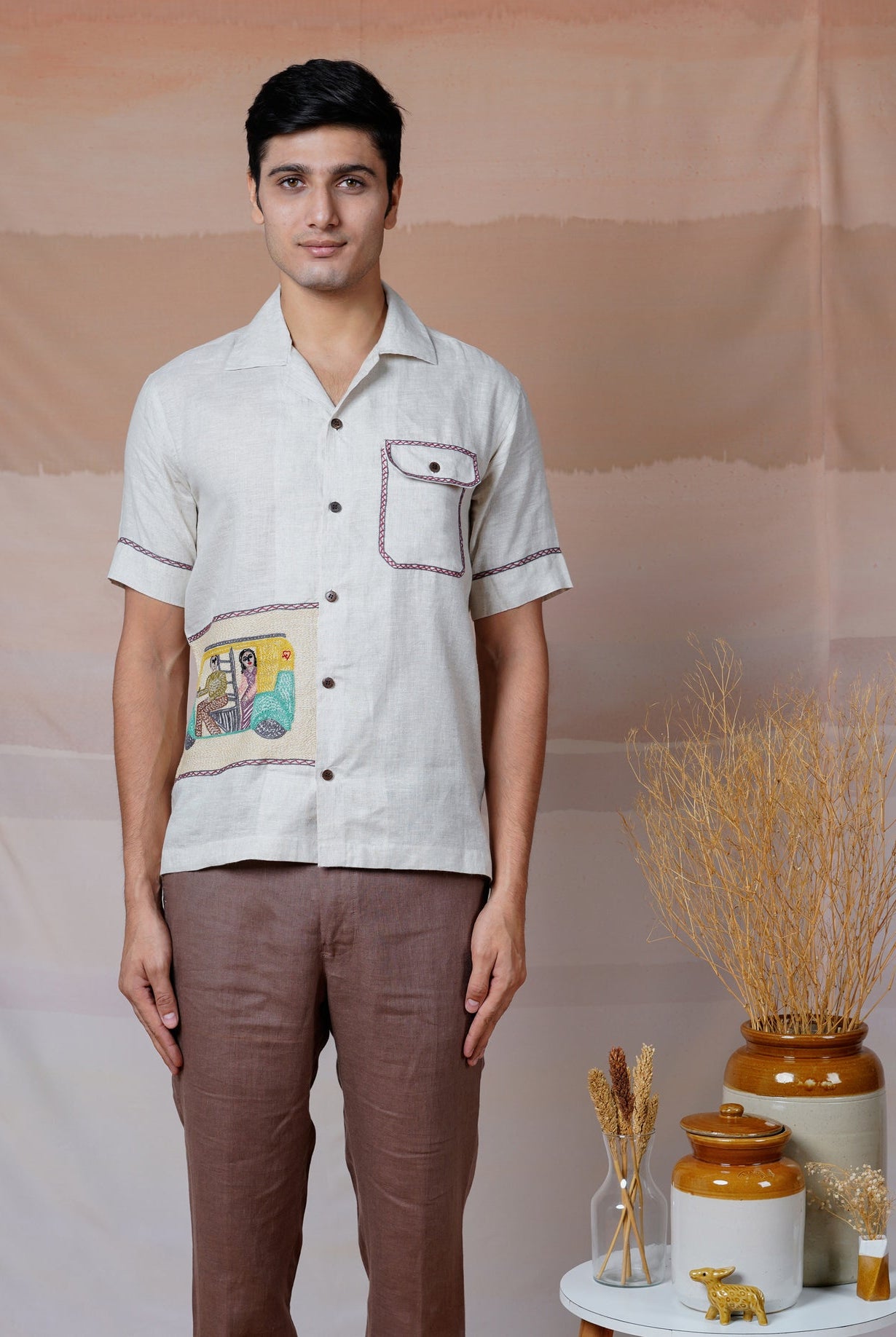 Metro Moments - Hand Embroidered Unisex Linen Shirt - CiceroniShirtsCultura Studio