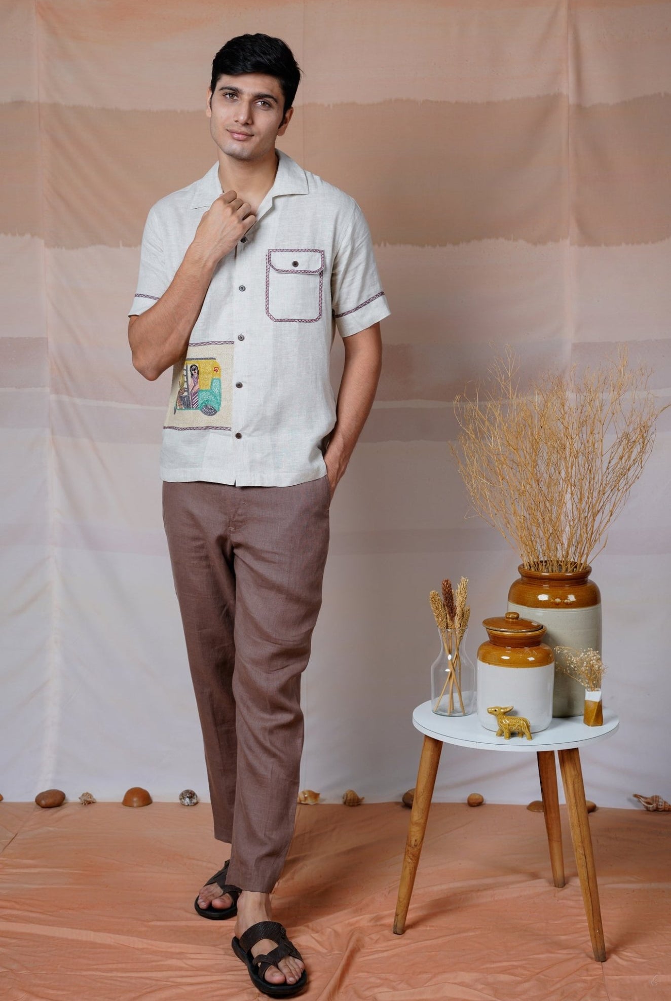 Metro Moments - Hand Embroidered Unisex Linen Shirt - CiceroniShirtsCultura Studio