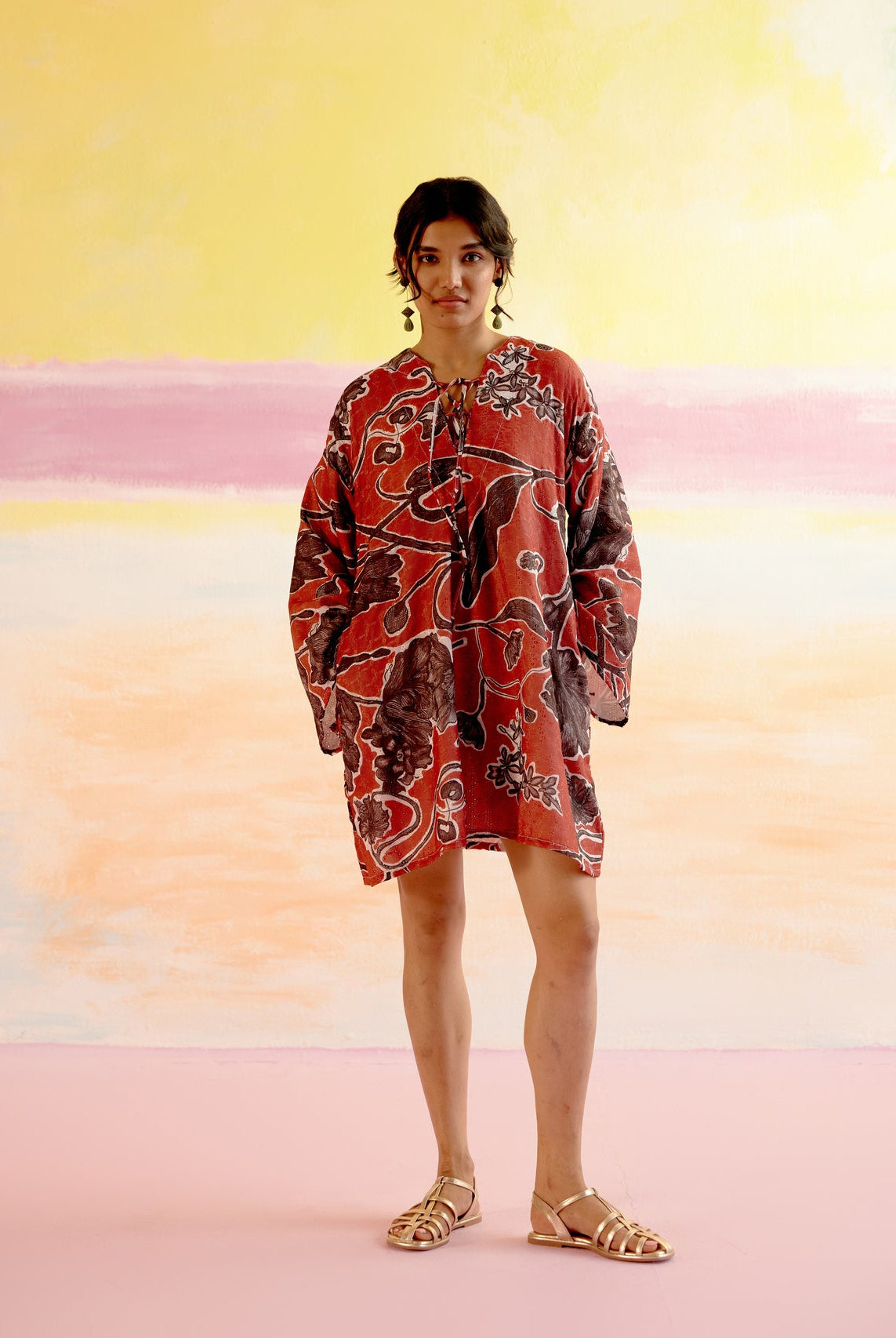Mexicana Short Dress Red Jardin Print - CiceroniDressesHappi Space