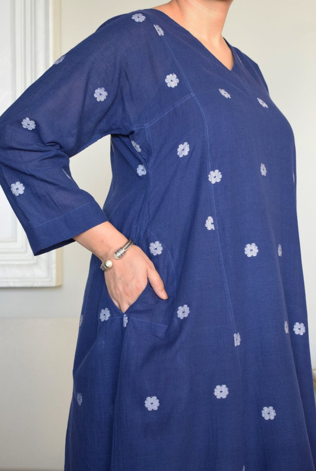 Midnight Blue Jamdani Phiran - CiceroniKurta, Everyday WearHouse of Moxa