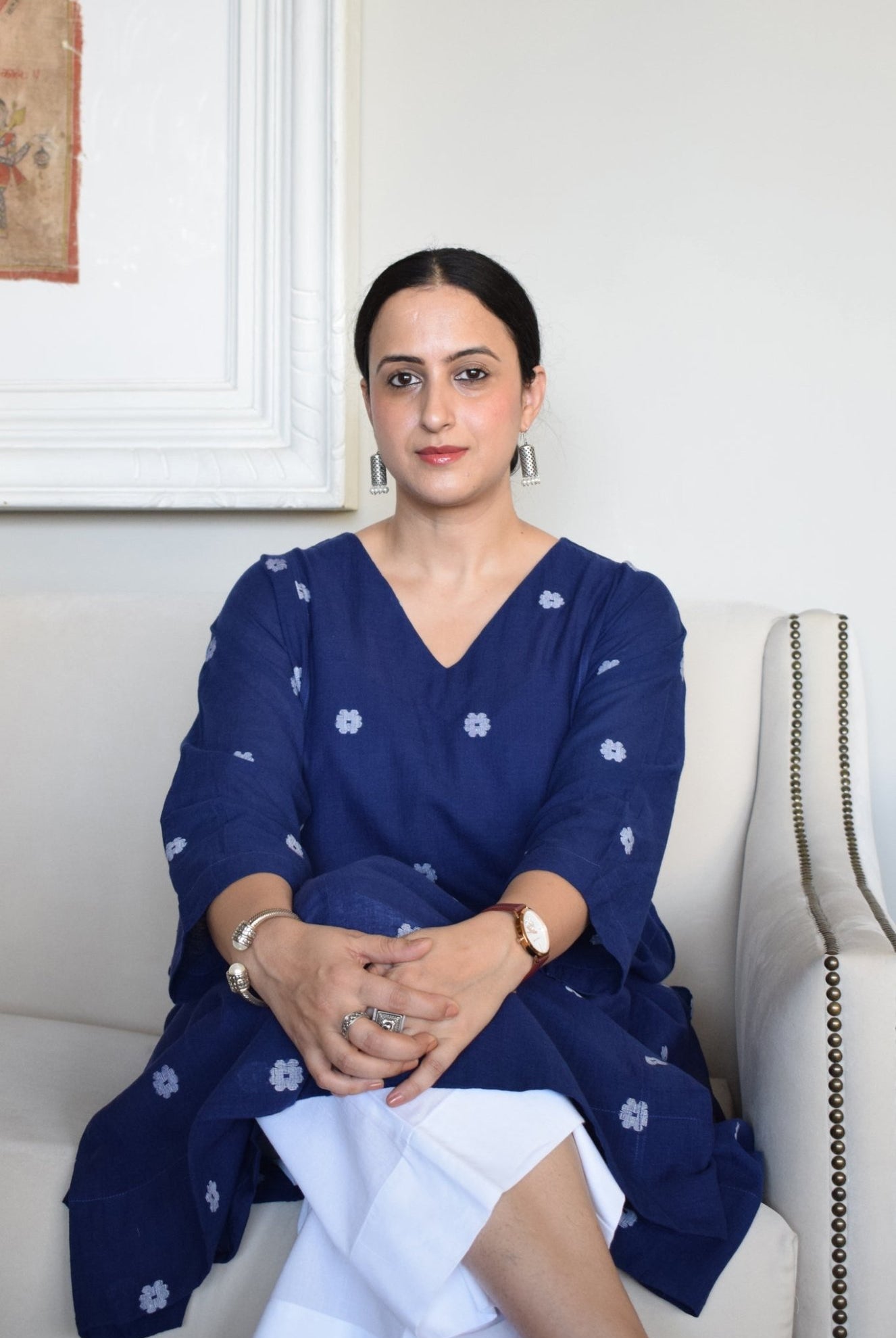 Midnight Blue Jamdani Phiran - CiceroniKurta, Everyday WearHouse of Moxa