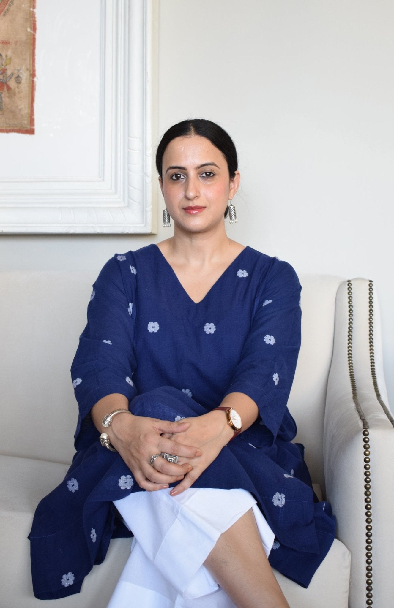 Midnight Blue Jamdani Phiran - CiceroniKurta, Everyday WearHouse of Moxa