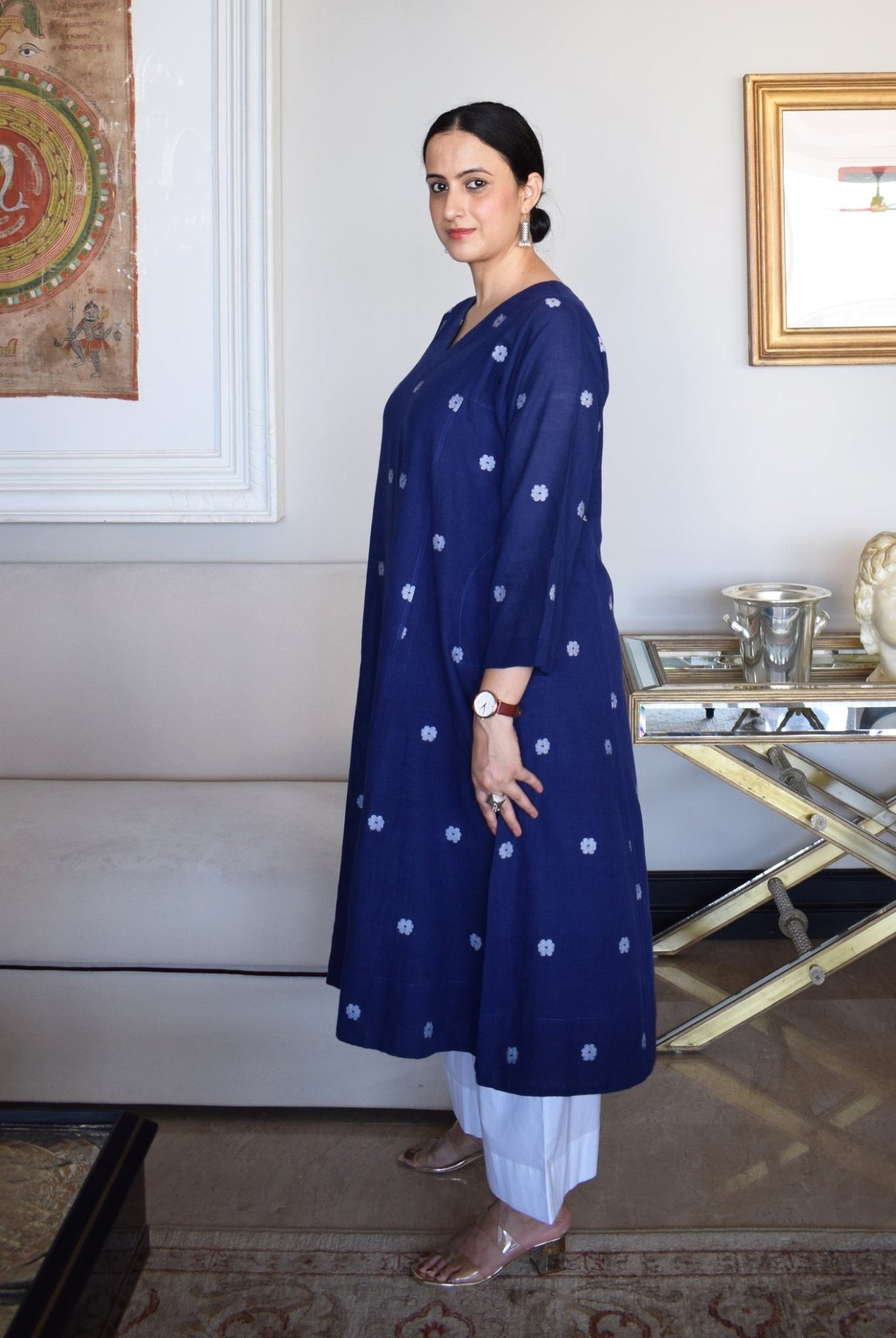 Midnight Blue Jamdani Phiran - CiceroniKurta, Everyday WearHouse of Moxa