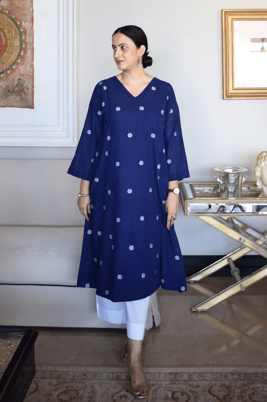 Midnight Blue Jamdani Phiran - CiceroniKurta, Everyday WearHouse of Moxa