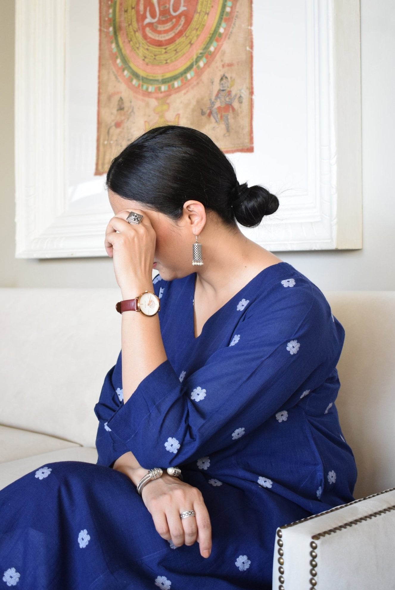 Midnight Blue Jamdani Phiran - CiceroniKurta, Everyday WearHouse of Moxa