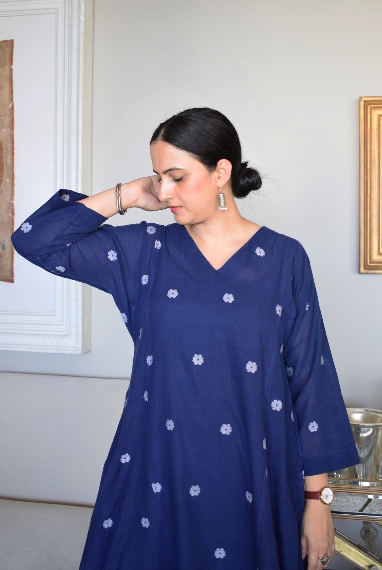 Midnight Blue Jamdani Phiran - CiceroniKurta, Everyday WearHouse of Moxa