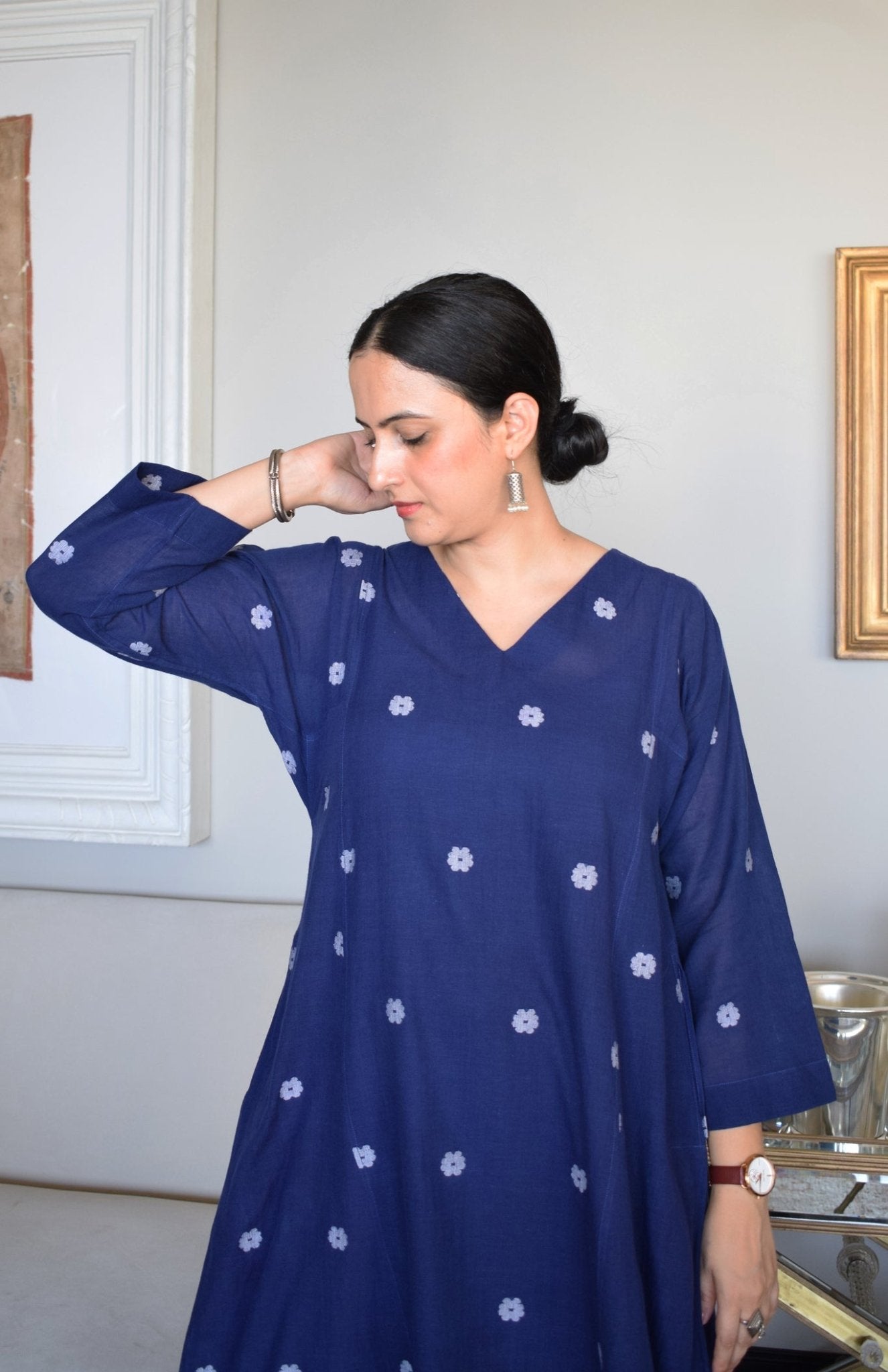 Midnight Blue Jamdani Phiran - CiceroniKurta, Everyday WearHouse of Moxa