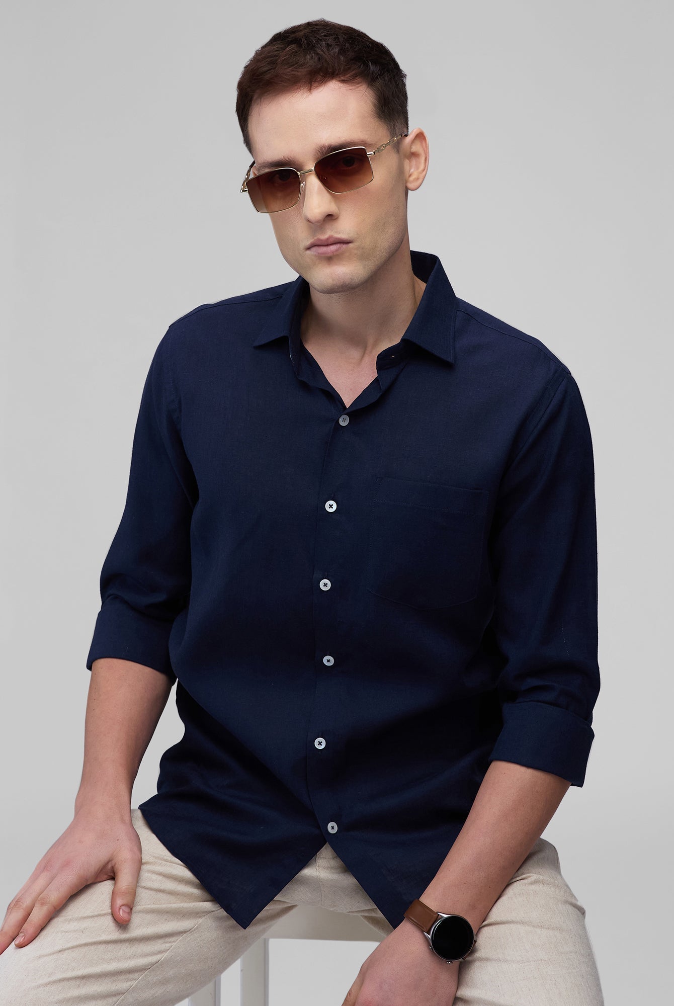 Midnight Navy 100% Linen Classic Shirt - CiceroniMen Shirtsbhrāta