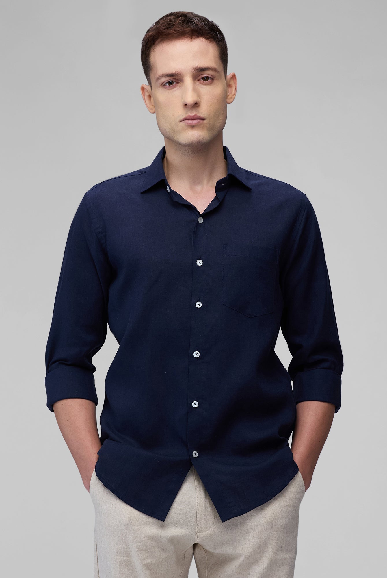 Midnight Navy 100% Linen Classic Shirt - CiceroniMen Shirtsbhrāta